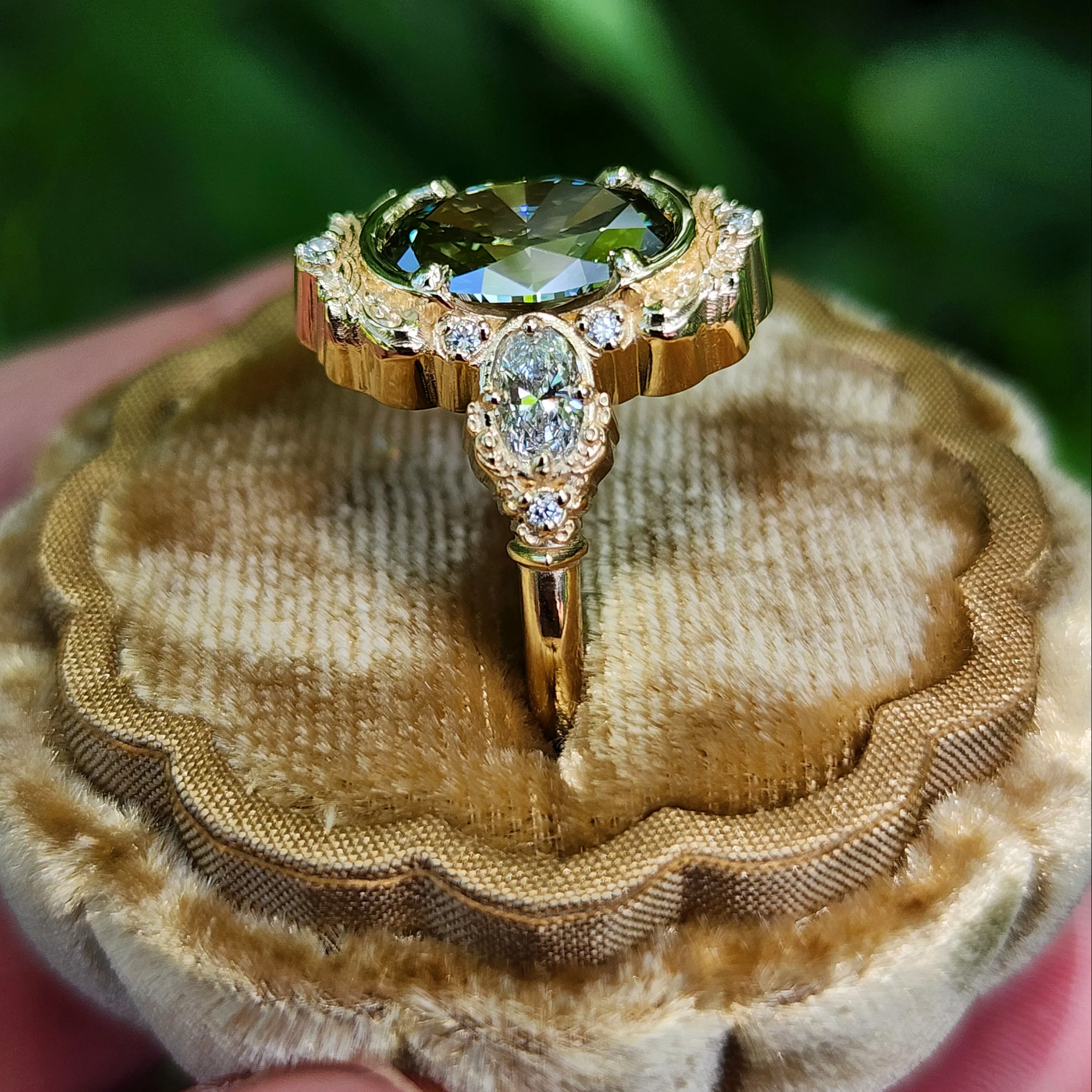 Ready to Ship 6-8 2.08ct Lab Green Diamond Oval Josephine Filigree Engagement Ring 14k Yellow Gold - Image 5