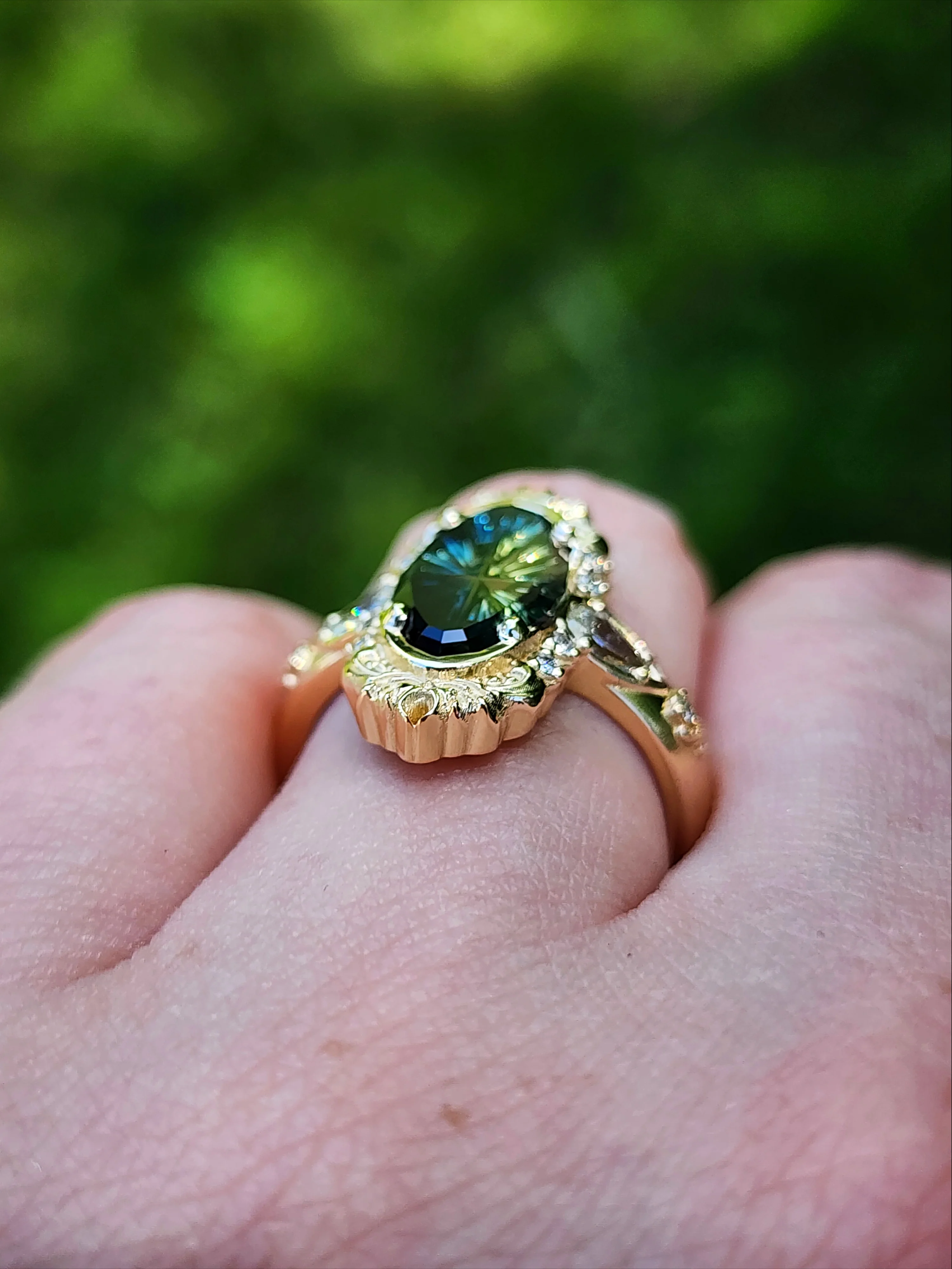 Ready to Ship 6-8 3.12ct Natural Australian Parti Fantasy Moval Cut Sapphire Wide Band Odette 14k Yellow Gold - Image 15
