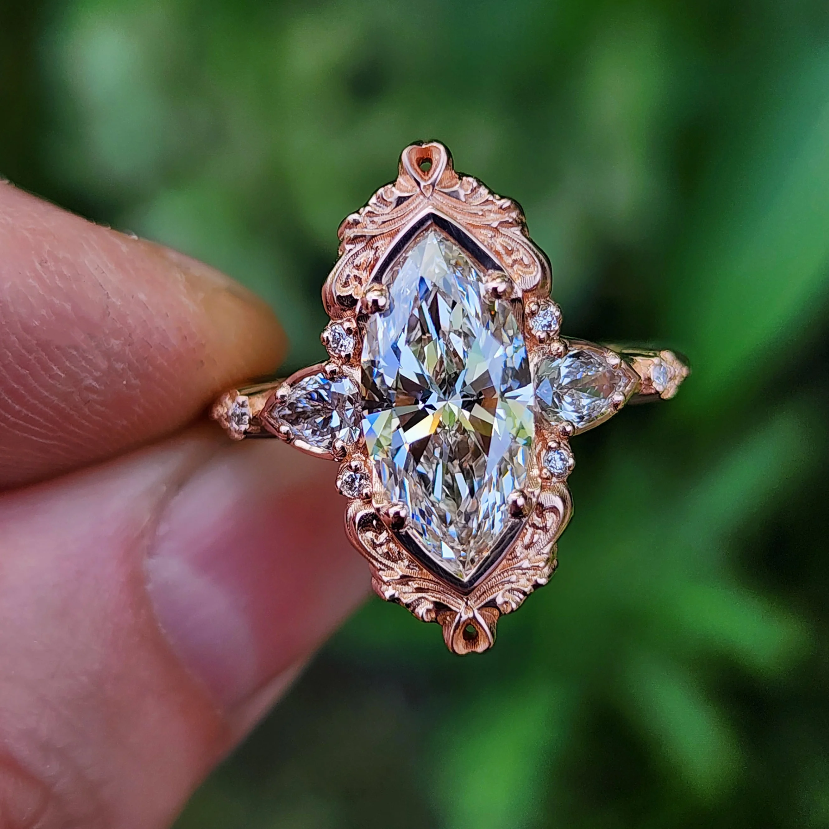 Ready to Ship 7-9 2.34ct Lab Diamond Marquise Odette Engagement Ring 14k Rose Gold