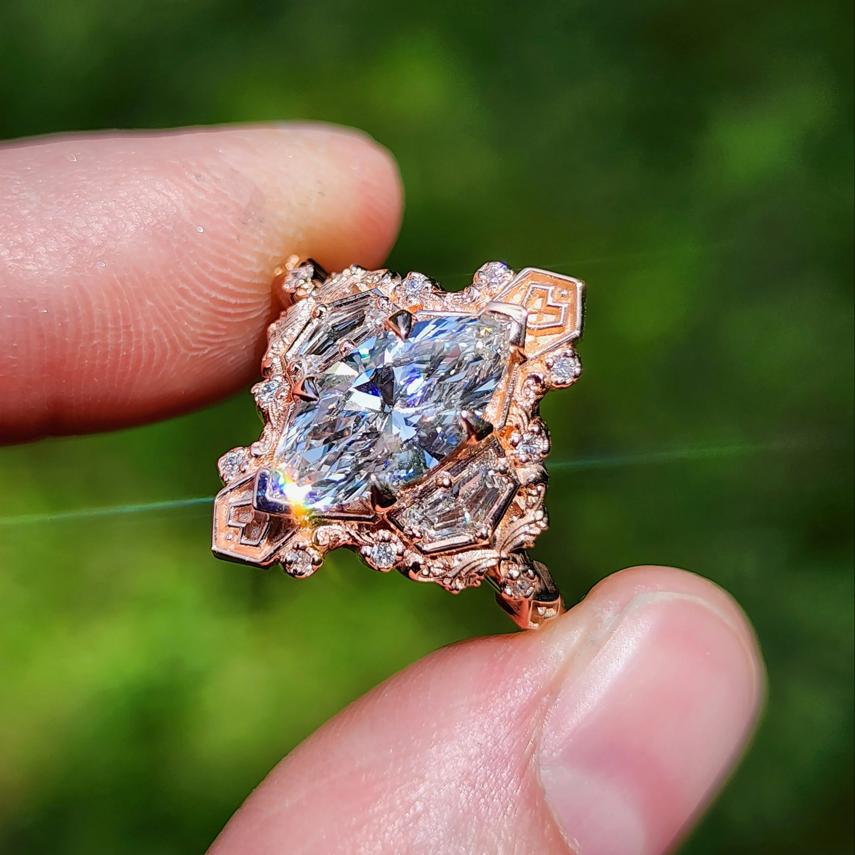 Ready to Ship 8-10 1.74ct Lab Diamond Marquise Lady Guinevere Engagement Ring 14k Rose Gold - Image 6