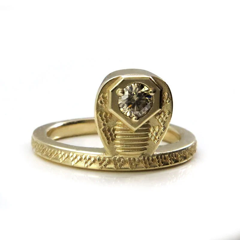 Ready to Ship - GORGON Locks - Snake Ring with Natural Champagne Diamond Head - 14k Yellow Gold Size 6 - 8 - Image 3