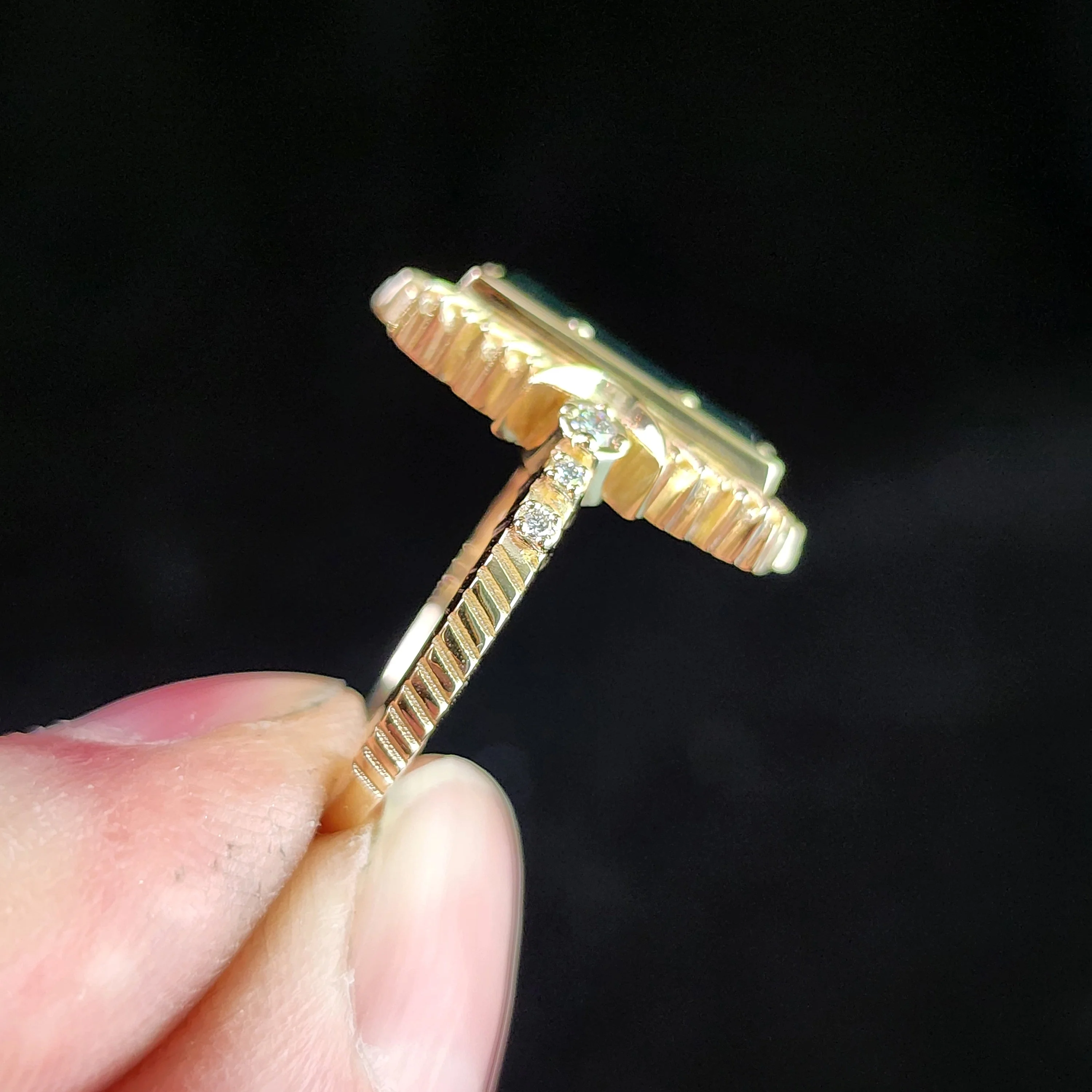Ready to Ship Size 4.5-6.5 Fantasy Cut Baguette Indicolite Tourmaline Moon Fire Ring 14k Yellow Gold - Image 7