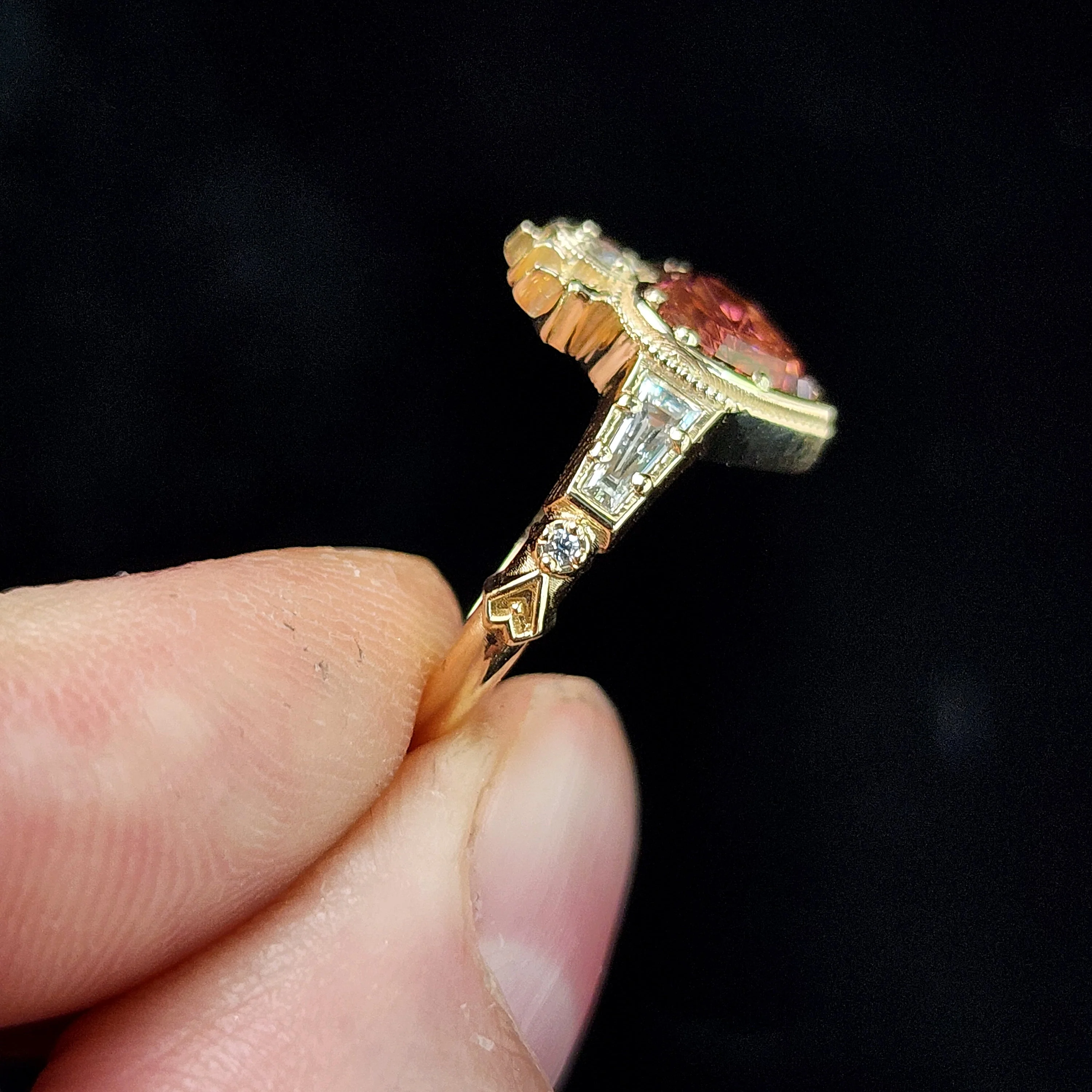Ready to Ship Size 4-6 - Cosmic Love Flaming Heart Ring with Pink Tourmaline 14k Yellow Gold - Image 6
