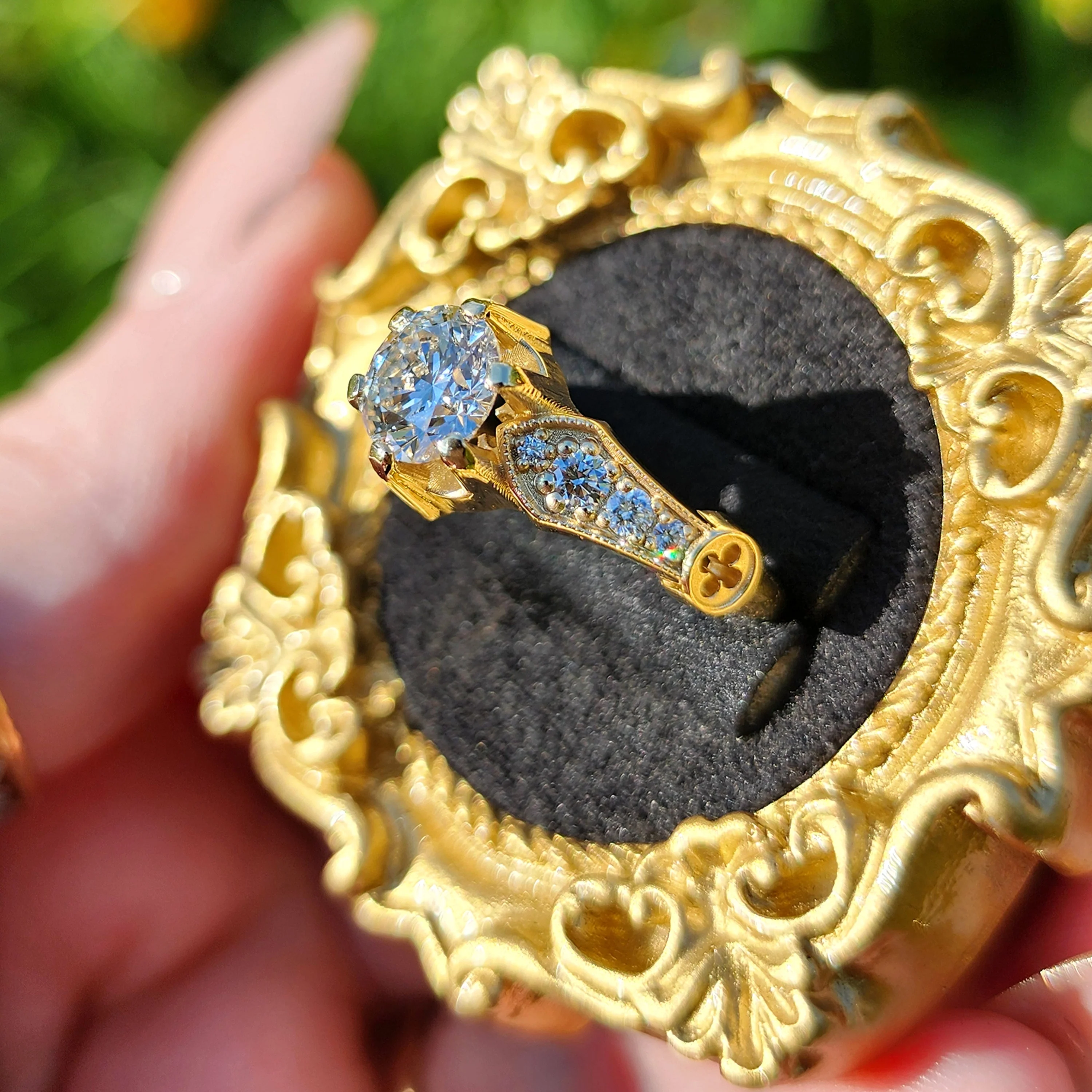 Ready to Ship Size 6-8 - 1.24ct Round Brilliant Hidden Rose Window Lab Diamond Engagement Ring - 14k Yellow Gold - Image 3
