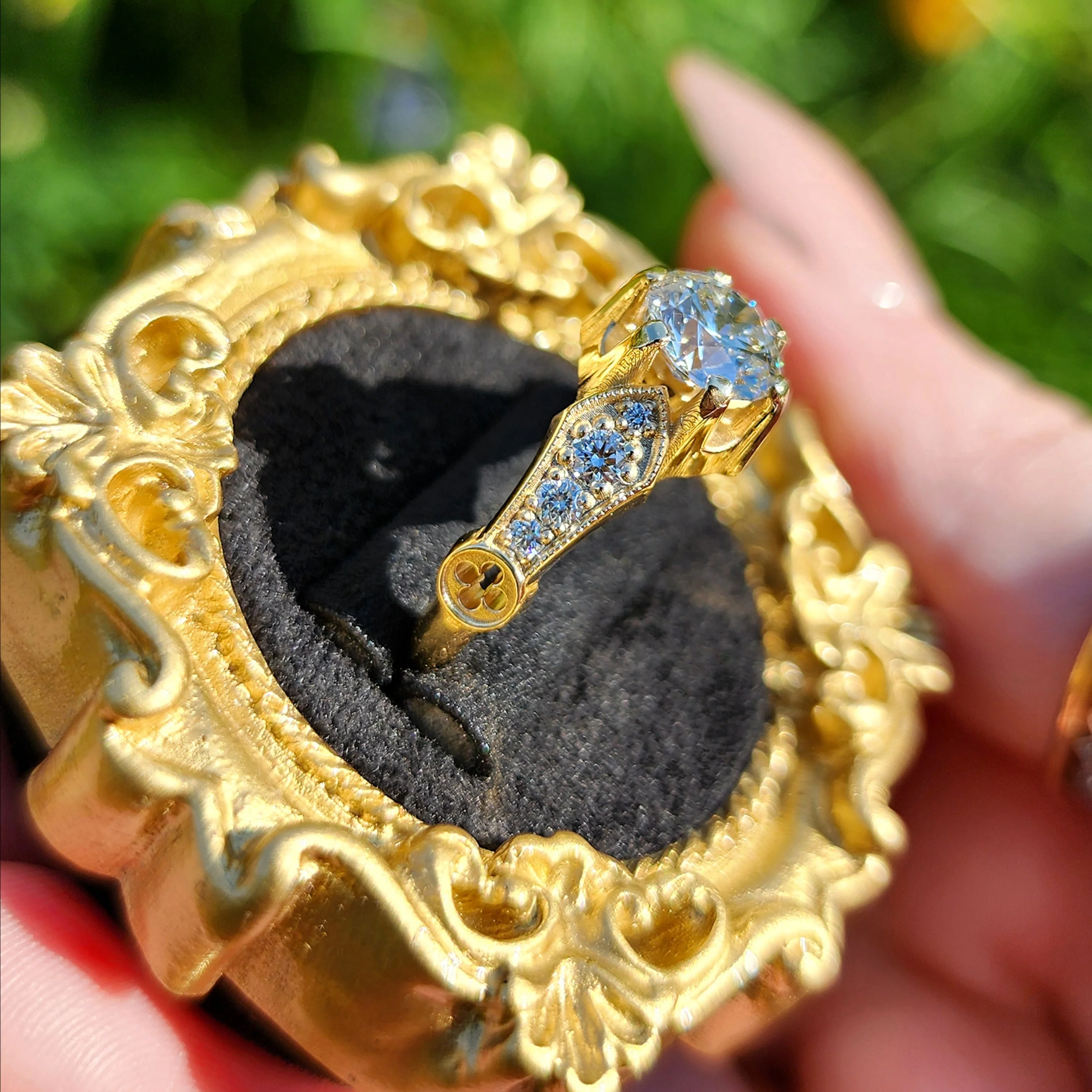 Ready to Ship Size 6-8 - 1.24ct Round Brilliant Hidden Rose Window Lab Diamond Engagement Ring - 14k Yellow Gold - Image 7