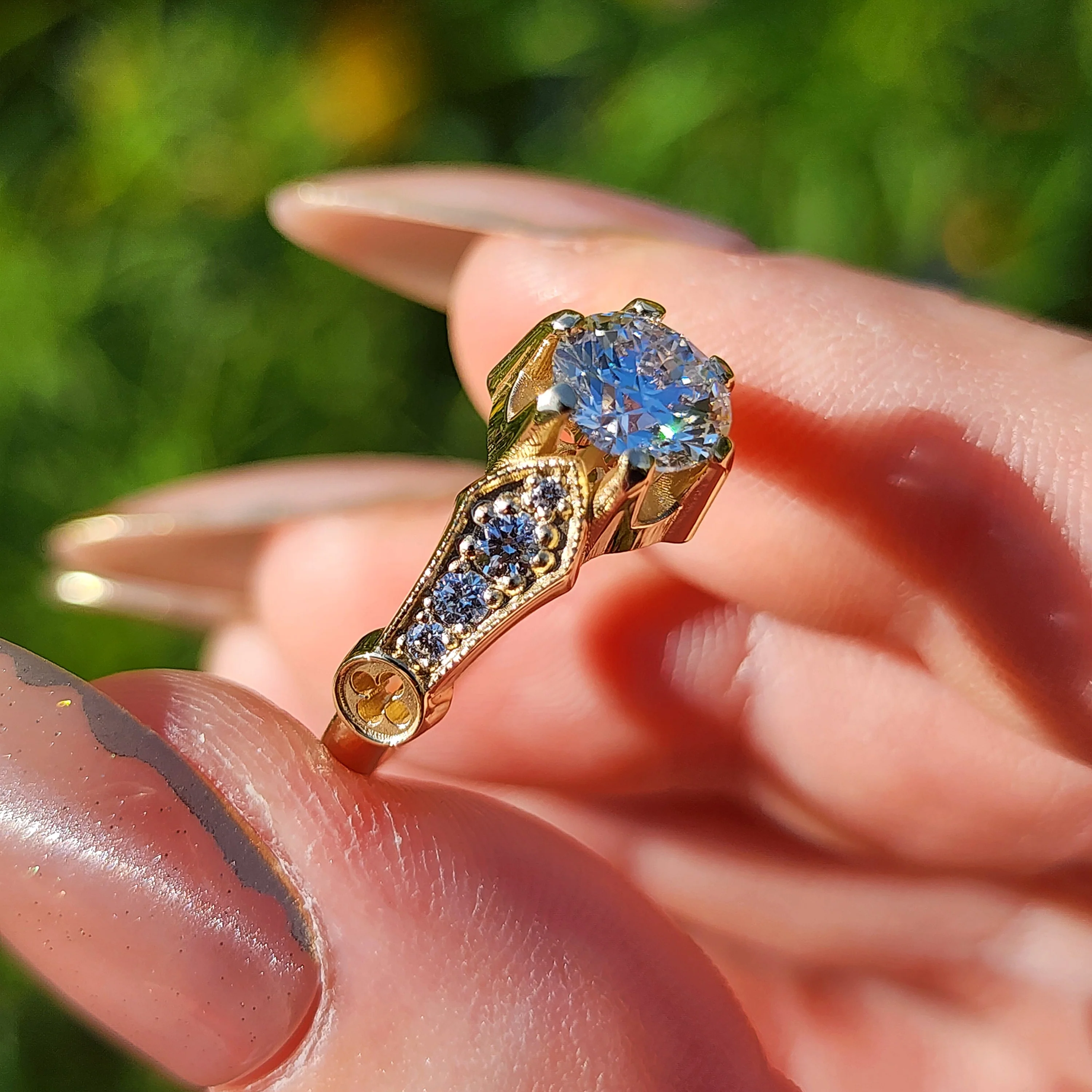 Ready to Ship Size 6-8 - 1.24ct Round Brilliant Hidden Rose Window Lab Diamond Engagement Ring - 14k Yellow Gold - Image 8