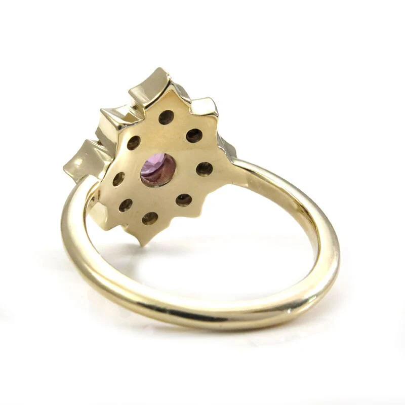 Ready to Ship Size 6 - 8 - Art Deco Star Yellow Gold Engagement Ring with Pink Spinel and White Diamonds - Image 10