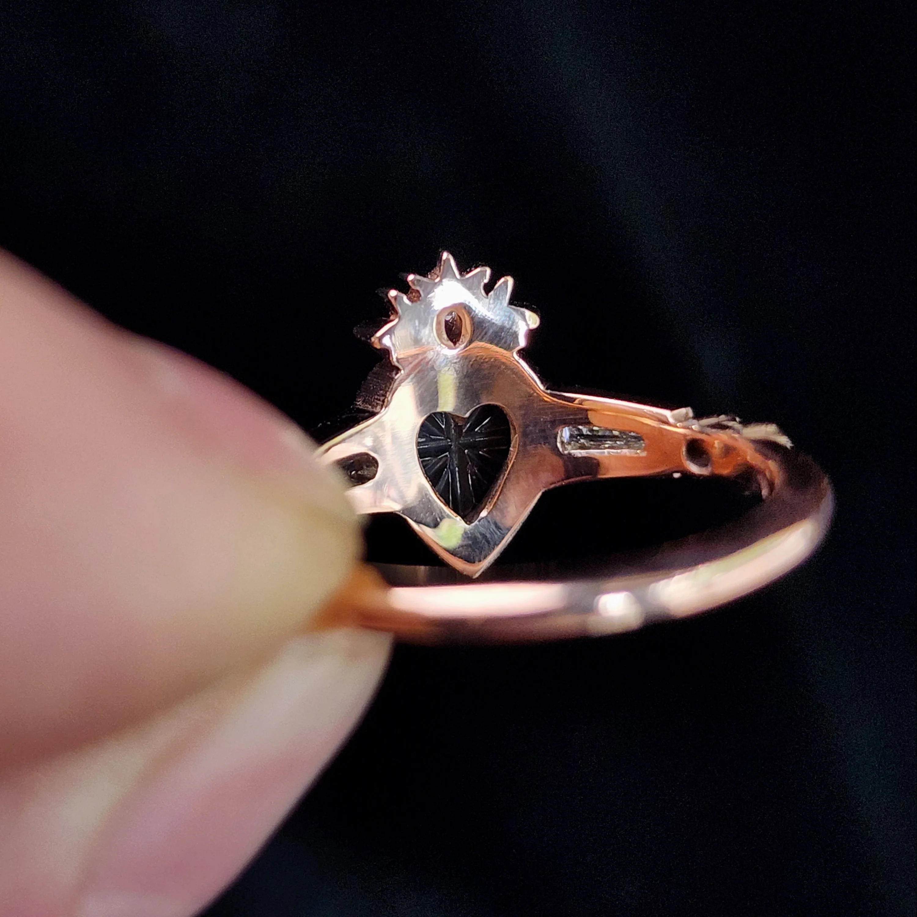 Ready to Ship Size 6-8 - Cosmic Love Flaming Heart Ring with Blue Montana Sapphire in Rose Gold - Image 6