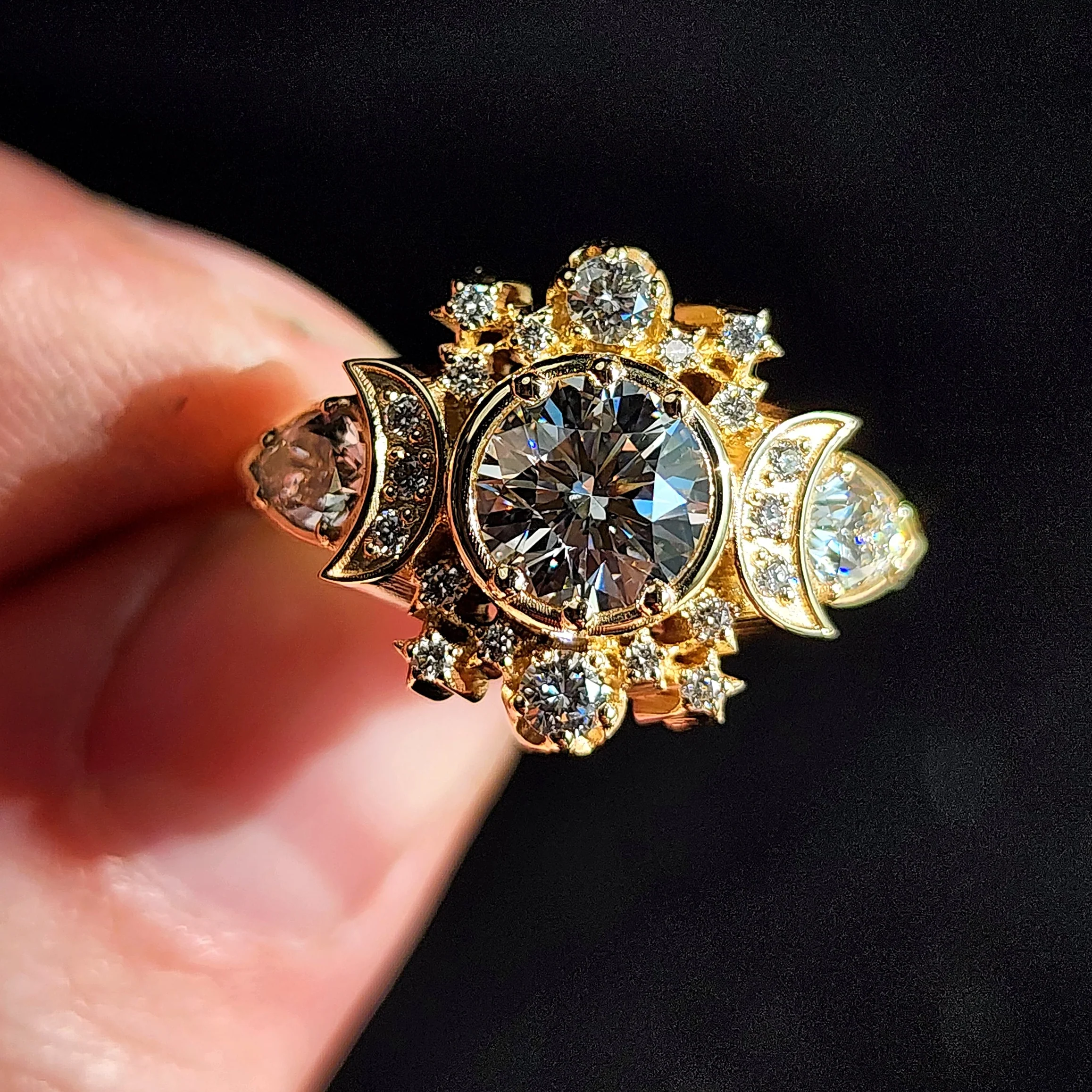 Ready to Ship Size 6-8 - Infinite Cosmos Engagement Ring with Natural Diamonds Celestial 14k Yellow Gold