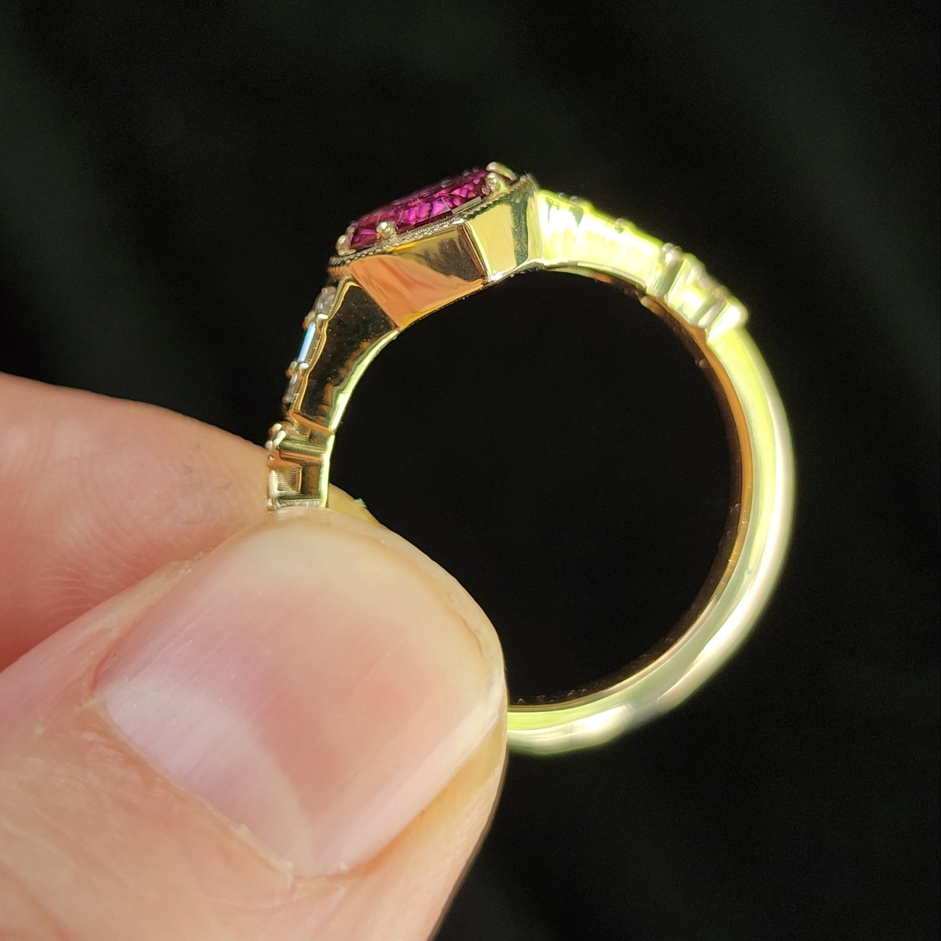 Ready to Ship Size 8-10 - Cosmic Love Flaming Heart Ring with Pink Tourmaline 14k Yellow Gold - Image 5