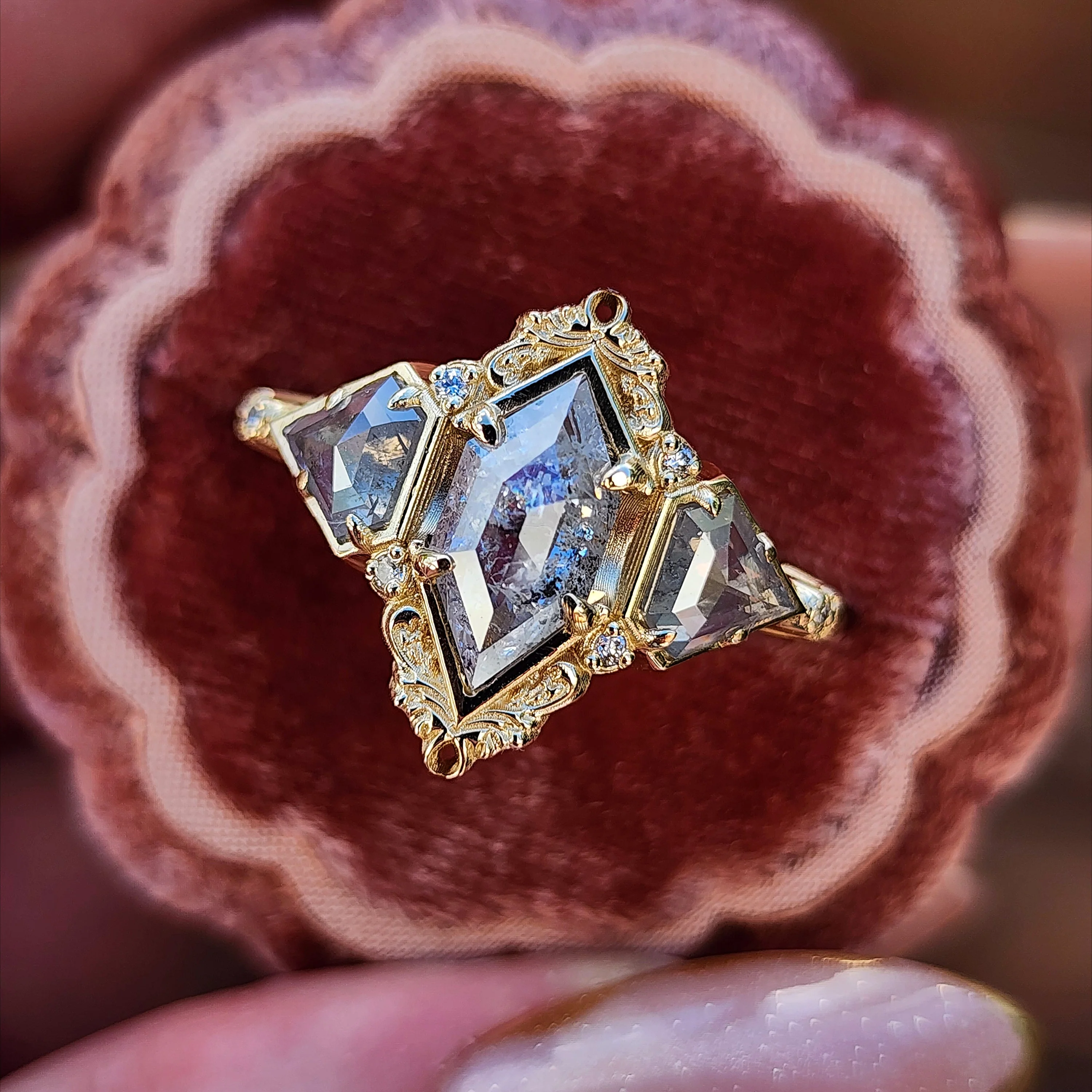 Ready to Ship Size 8.5-10.5 - Art Deco Odette with Rose Cut Natural Diamonds - 14k Yellow Gold