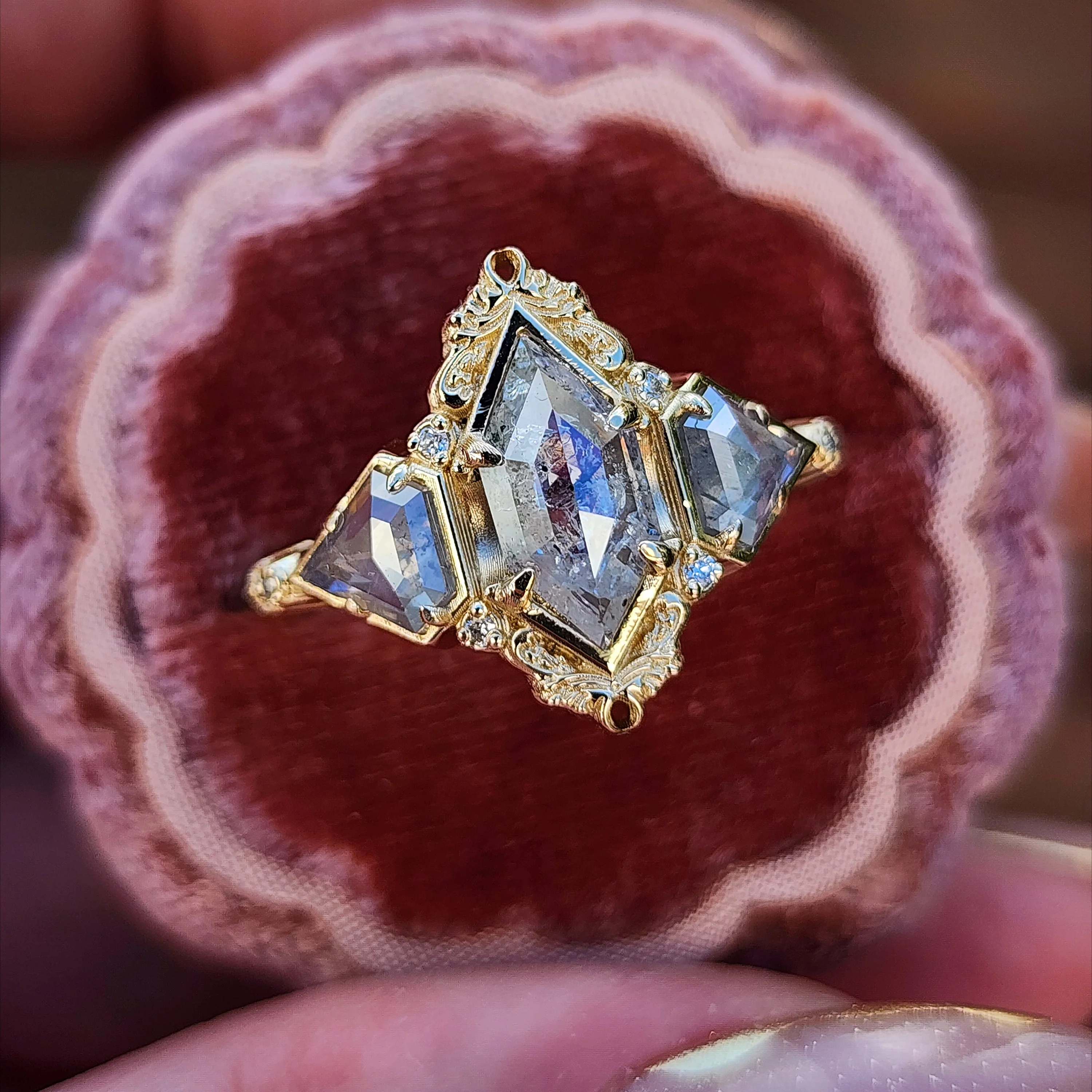 Ready to Ship Size 8.5-10.5 - Art Deco Odette with Rose Cut Natural Diamonds - 14k Yellow Gold - Image 4