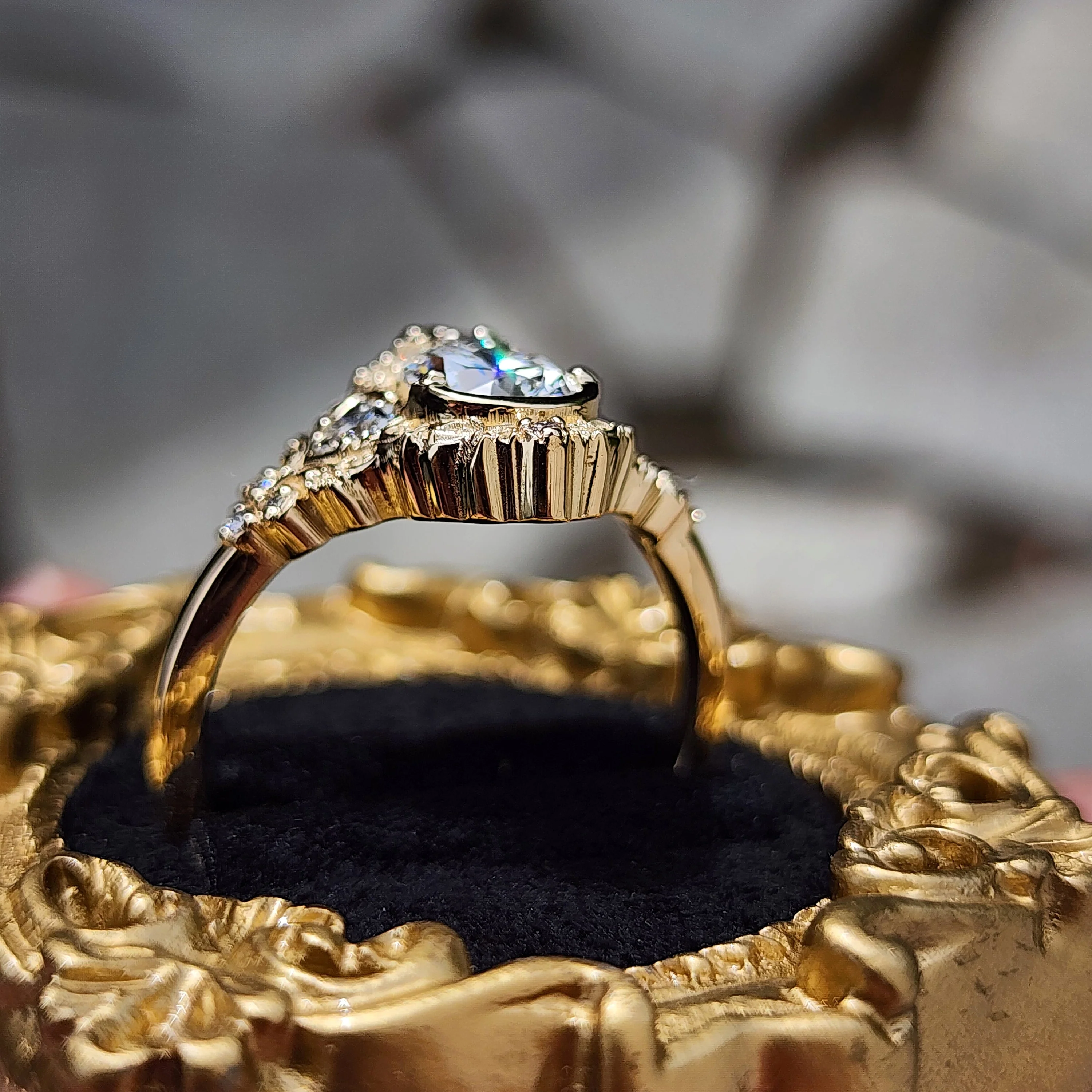 Ready to Ship Size 9-11 Delilah 1.49ct Pear Diamond Engagement Ring with Filigree and Trillions - Image 10