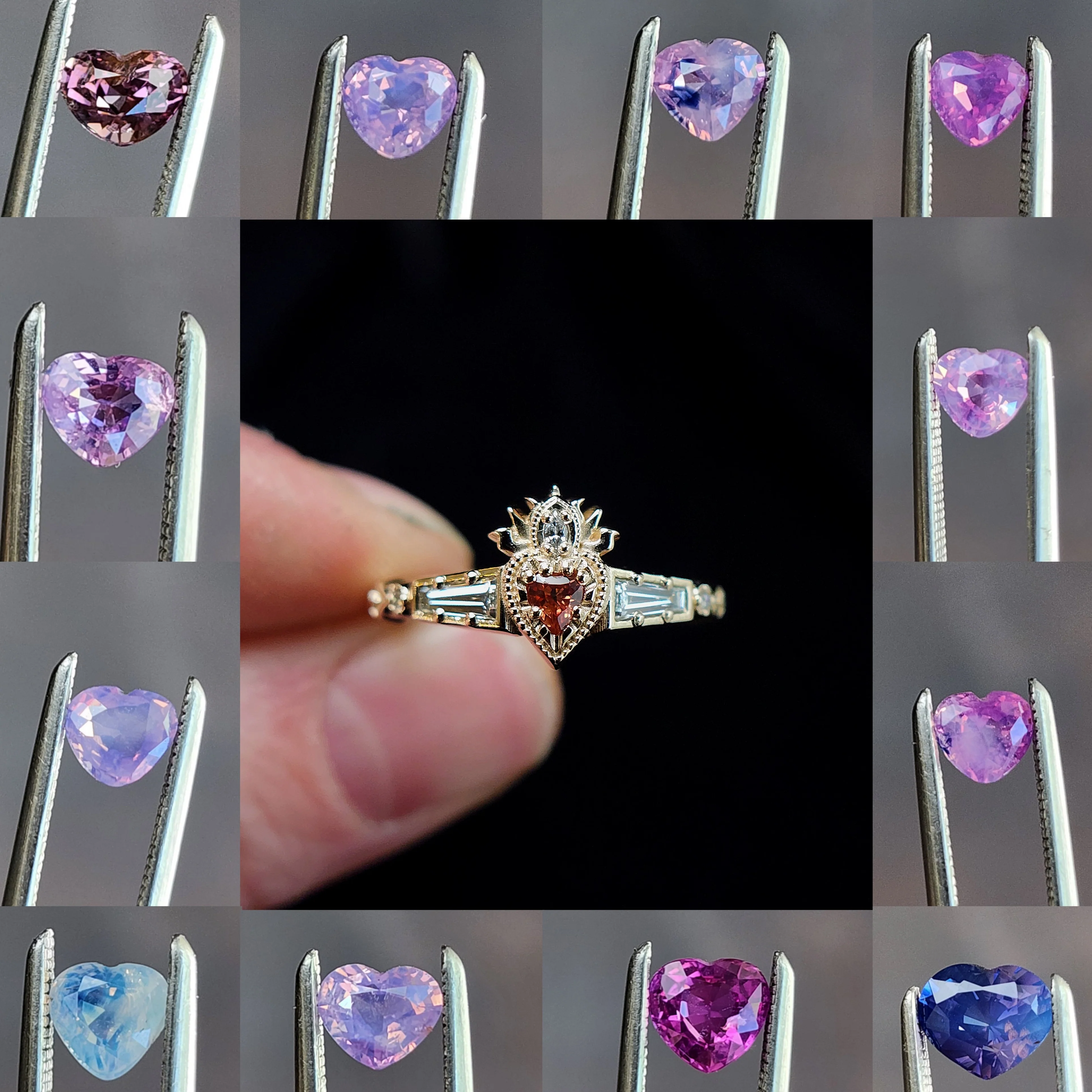 Sapphire Heart Cosmic Love - Flaming Heart Ring with Diamond Baguettes