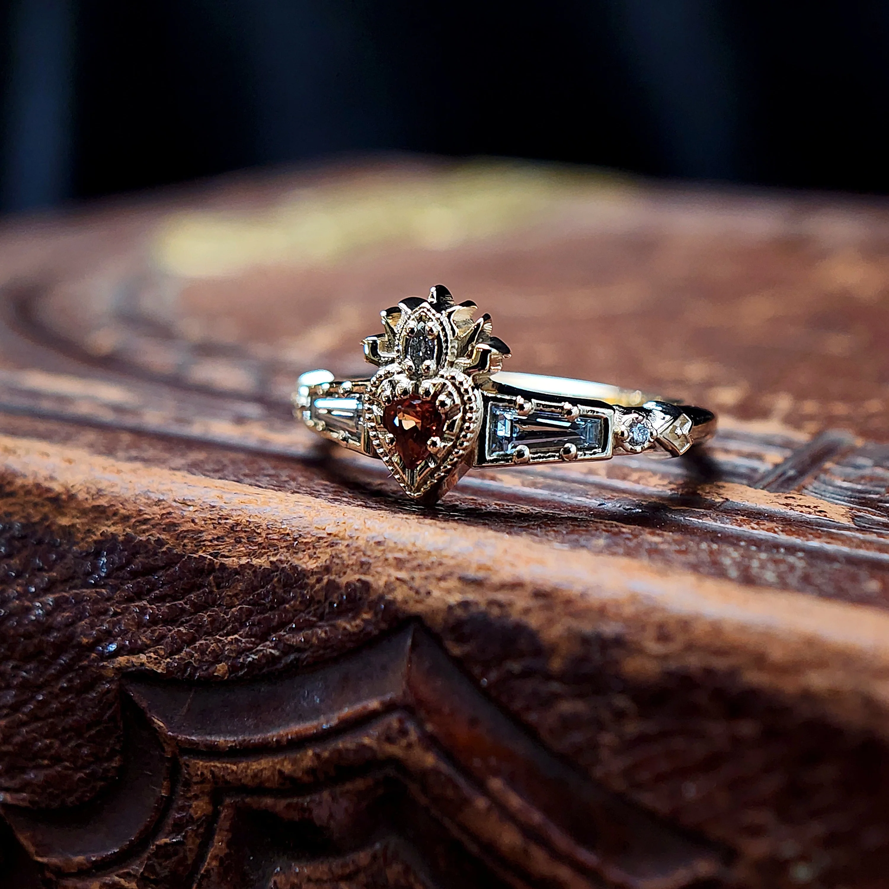 Sapphire Heart Cosmic Love - Flaming Heart Ring with Diamond Baguettes - Image 10