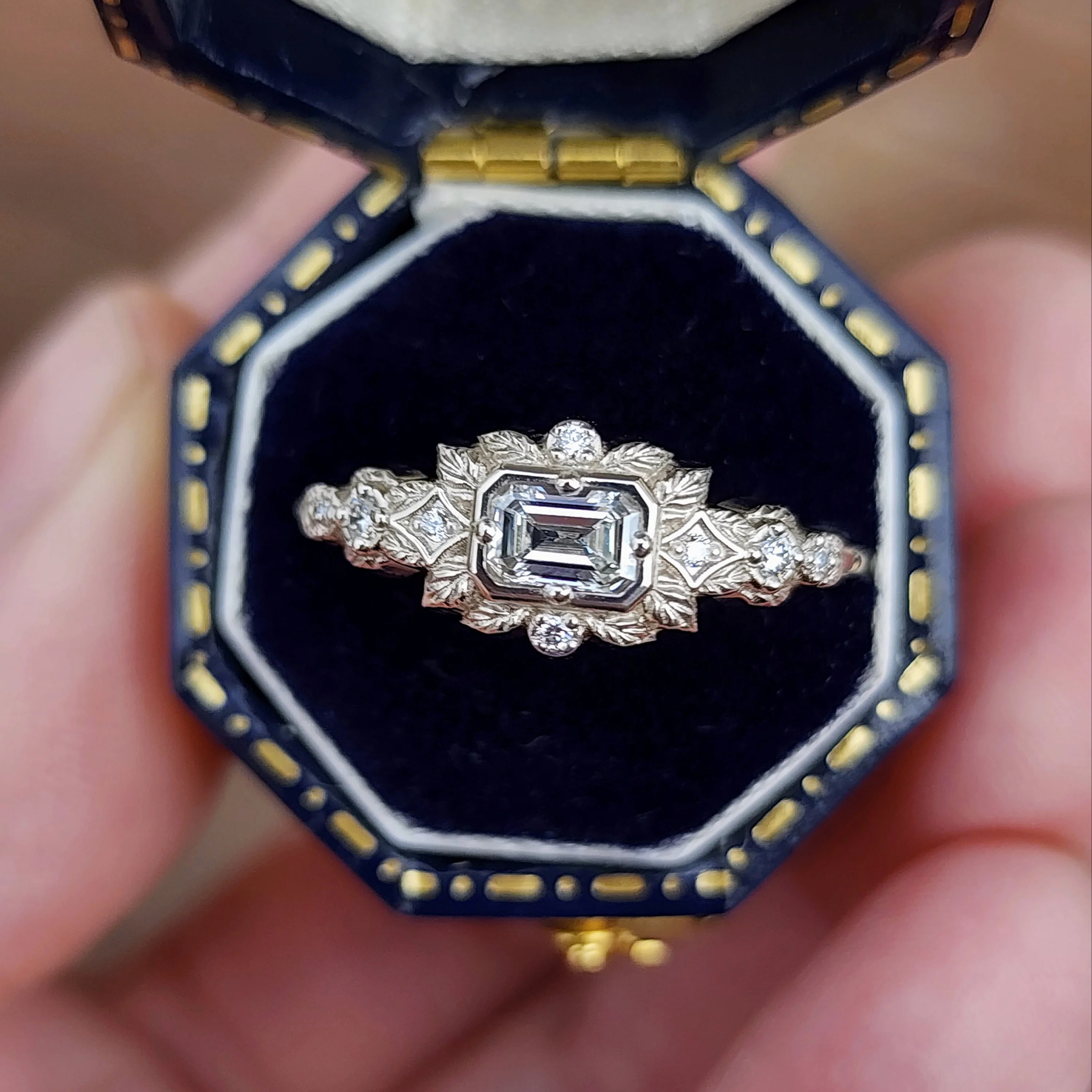 Ready to Ship Size 6 - 8 Florence Emerald Cut Natural Diamond Leaf Ring - Image 3