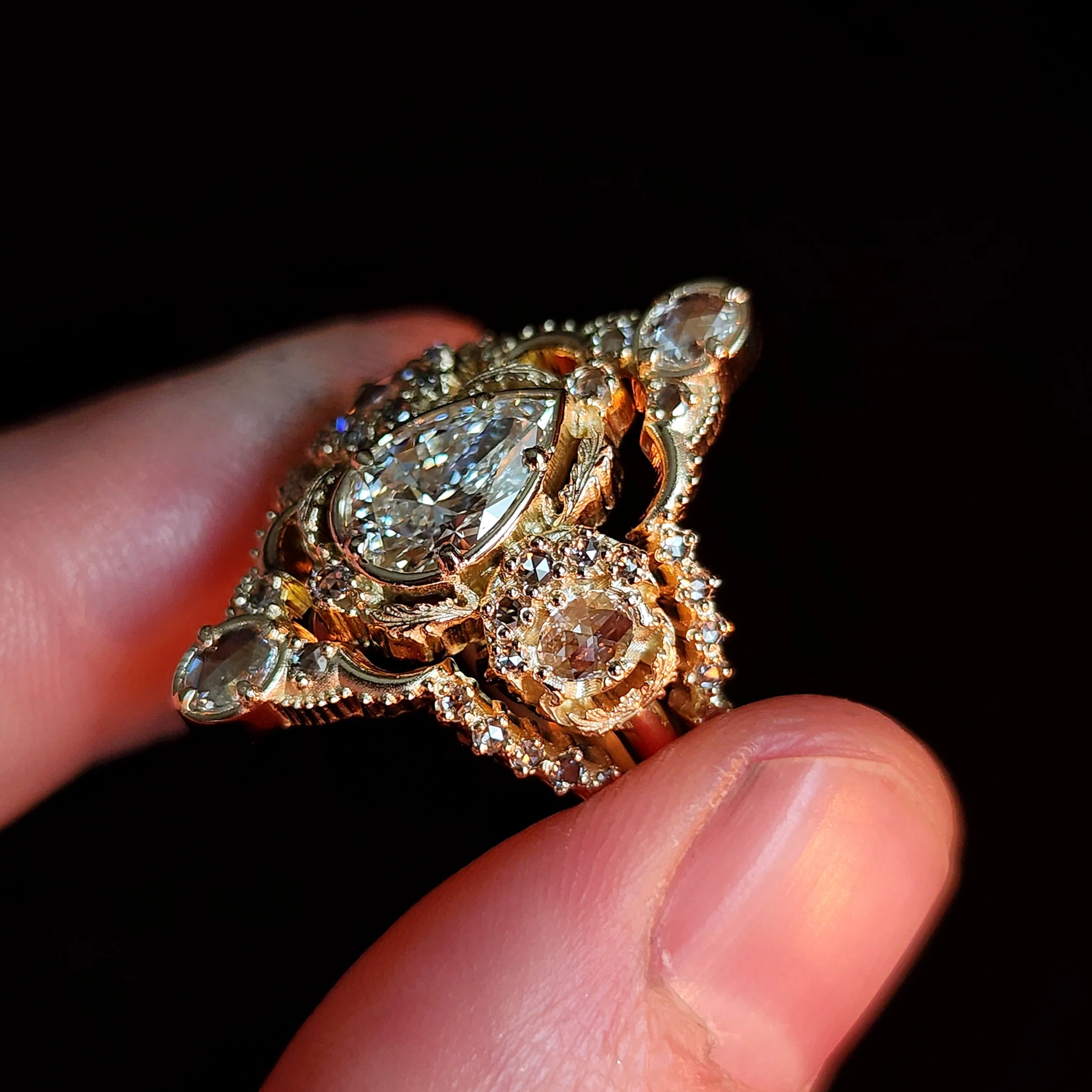*Setting Only* Goodnight Moon Ring with Rose Cut Diamonds for Build Your Own - Image 5