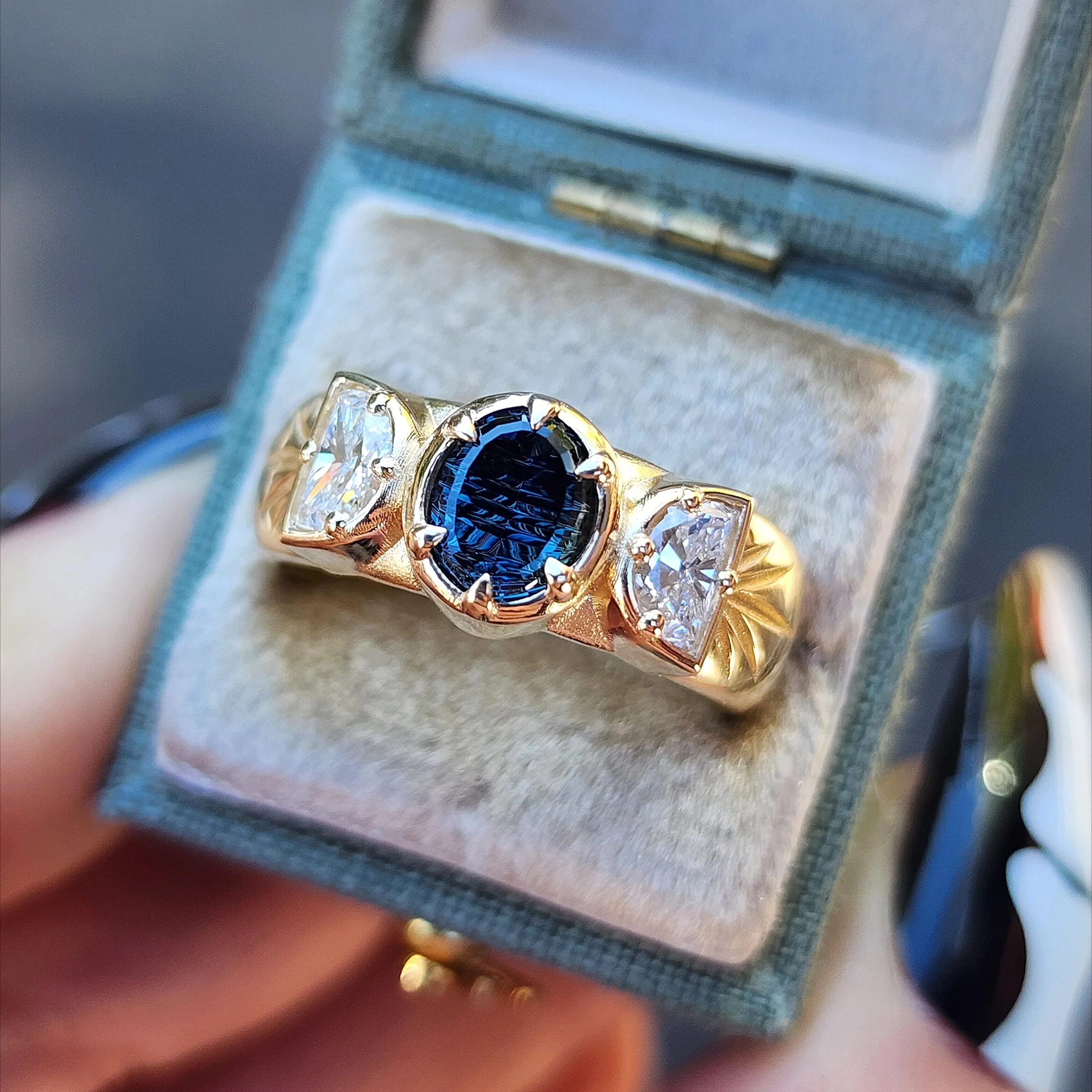 *Setting Only* Eva - Lab Diamond Half Moon Engraved Wide Band Ring - Image 2