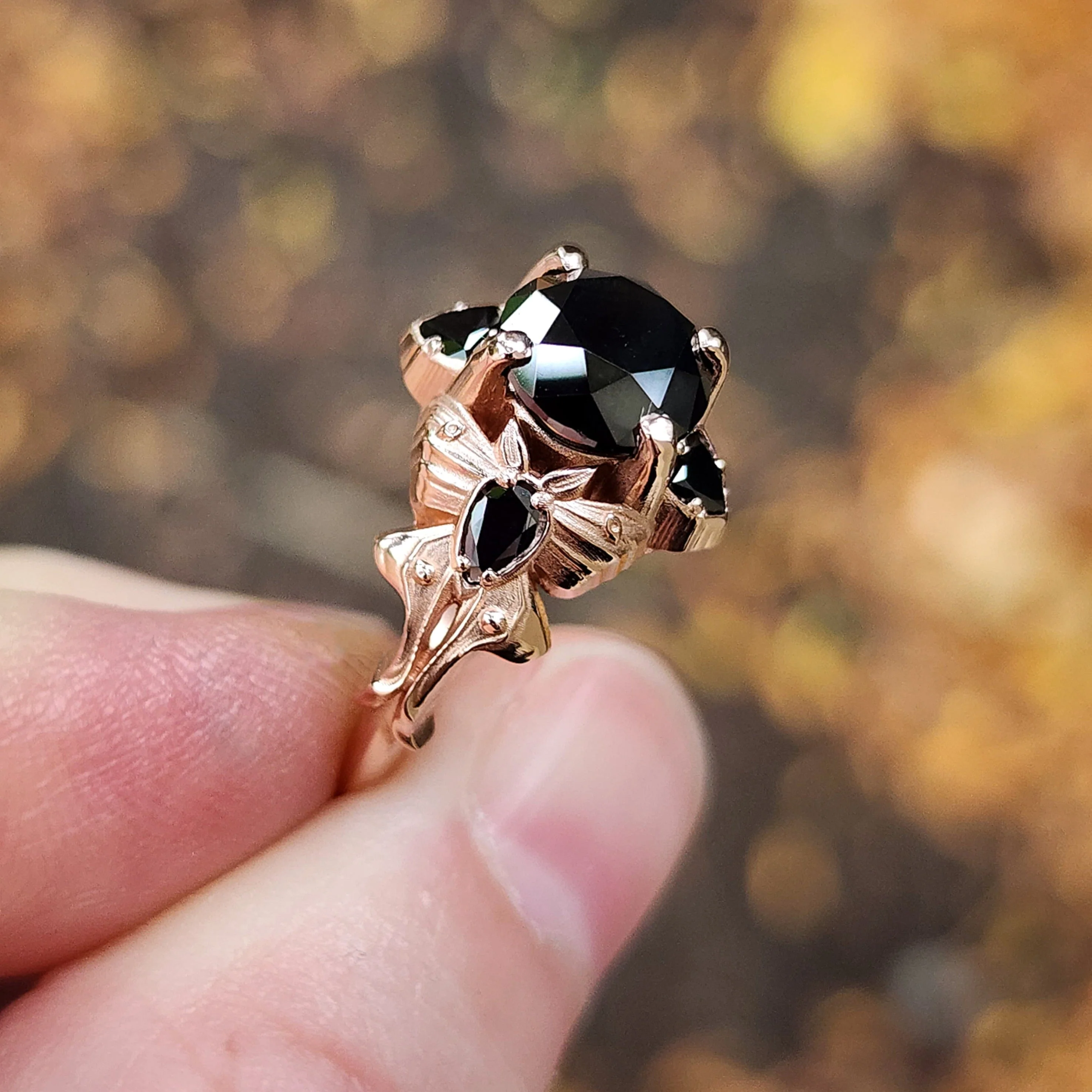 *Setting Only* Luna Moth Engagement Ring ALL BLACK Diamond Sides - Image 7