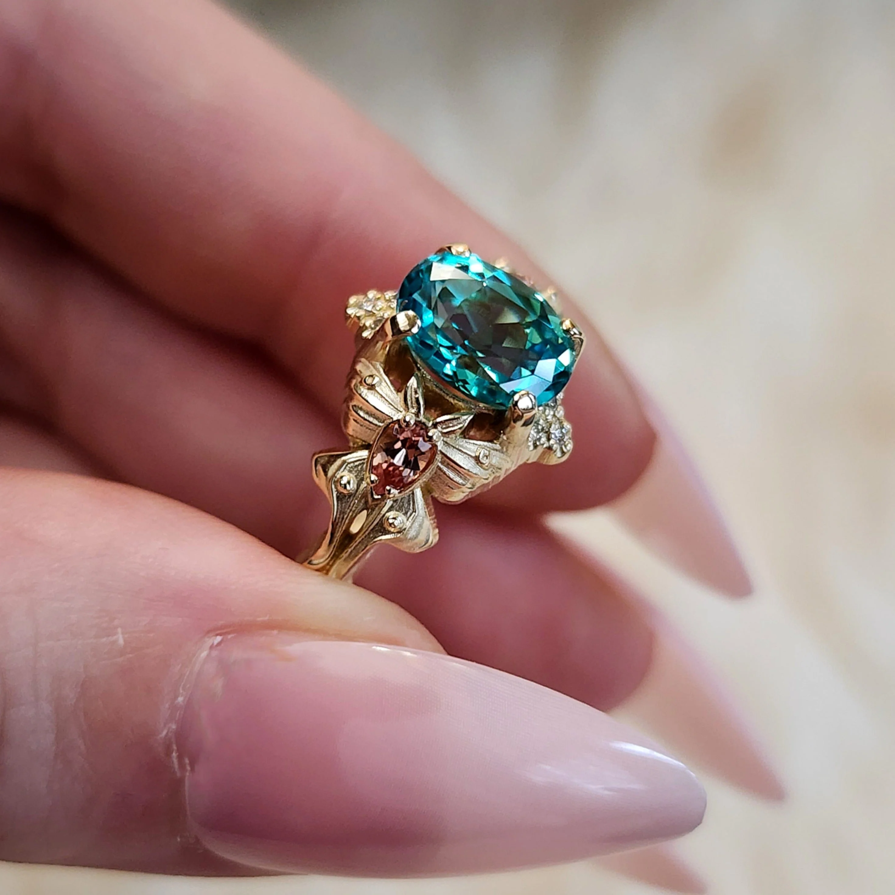 *Setting Only* Luna Moth Engagement Ring for Build Your Own Ring - COLORED GEM PEARS - Image 12