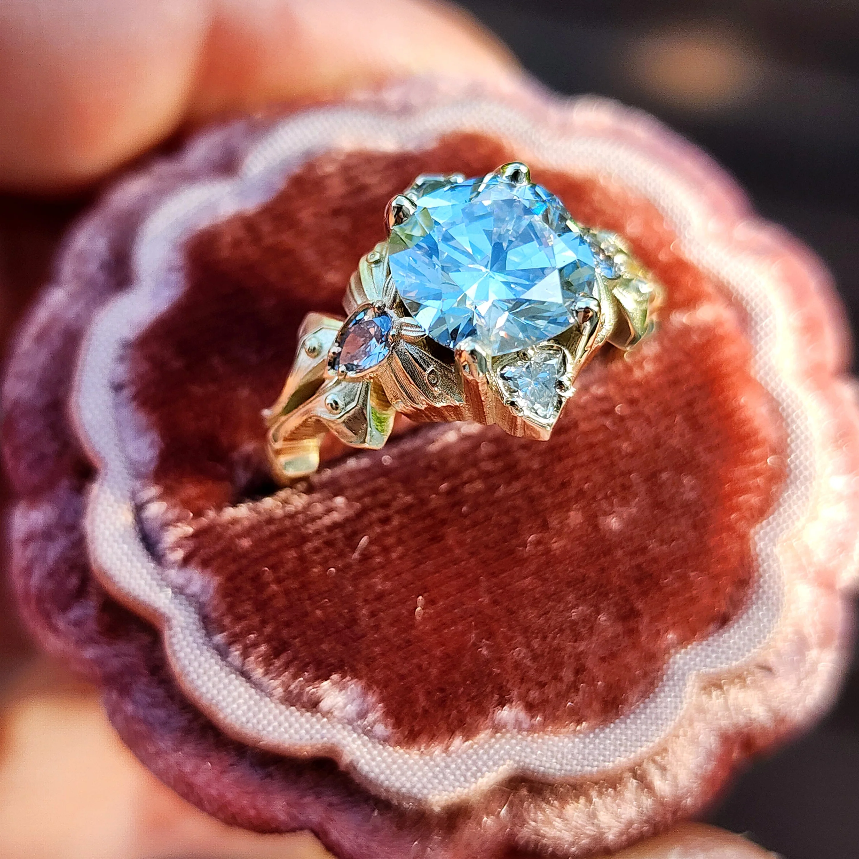*Setting Only* Luna Moth Engagement Ring with Diamond Sides - Image 2
