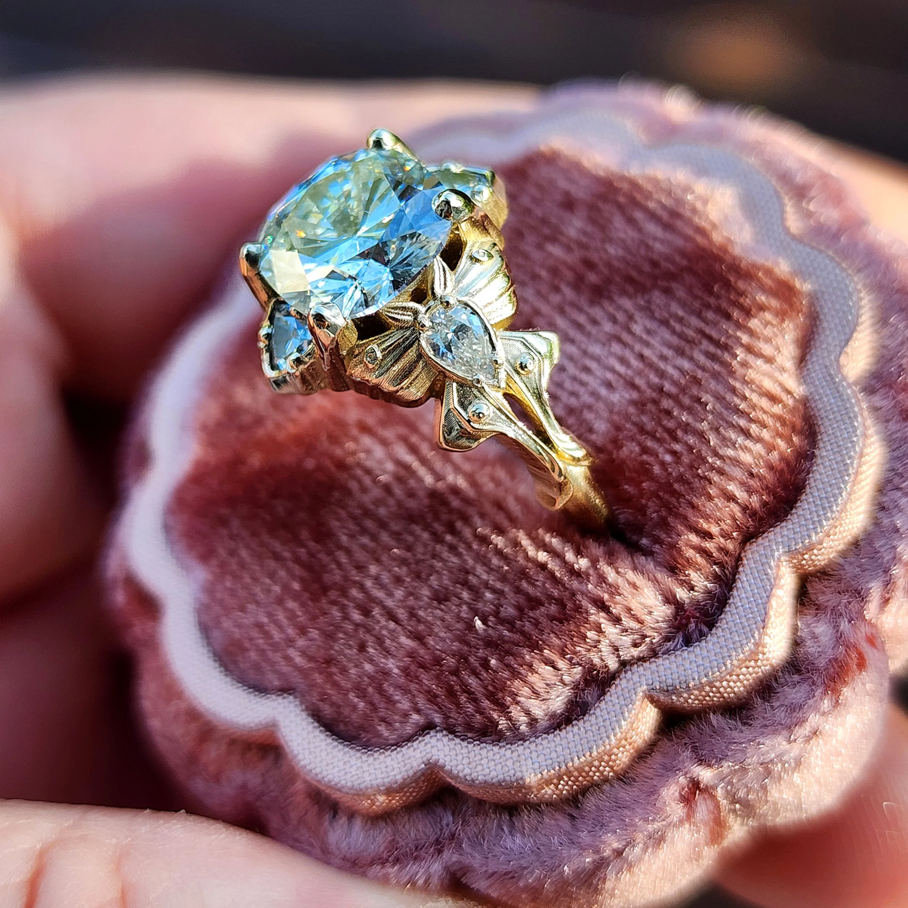 *Setting Only* Luna Moth Engagement Ring with Diamond Sides - Image 4