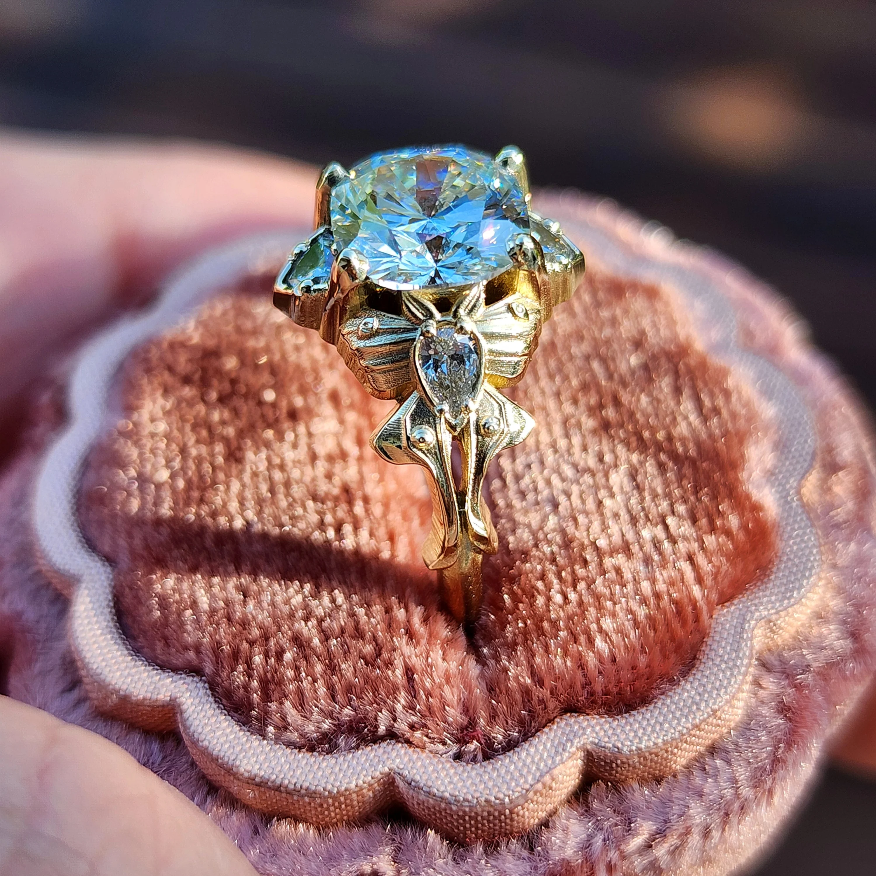 *Setting Only* Luna Moth Engagement Ring with Diamond Sides - Image 5