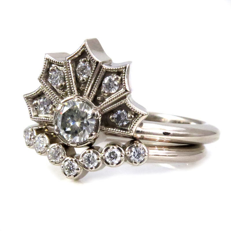*Setting Only* Modern Art Deco Crown Engagement Ring Set for Build Your Own Ring - Image 4