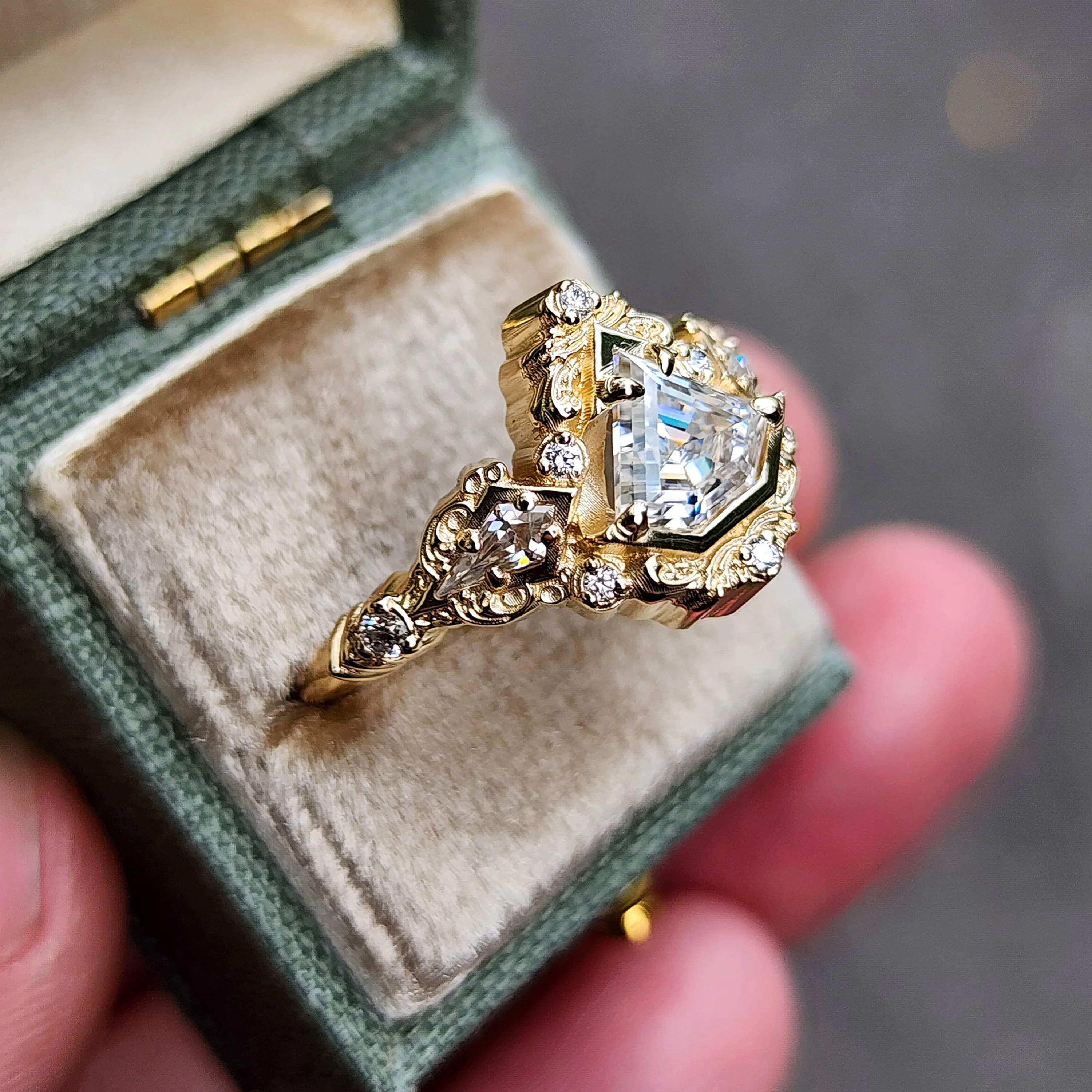 *Setting Only* Odessa Art Deco Ring with Kite Side Stones - Image 11
