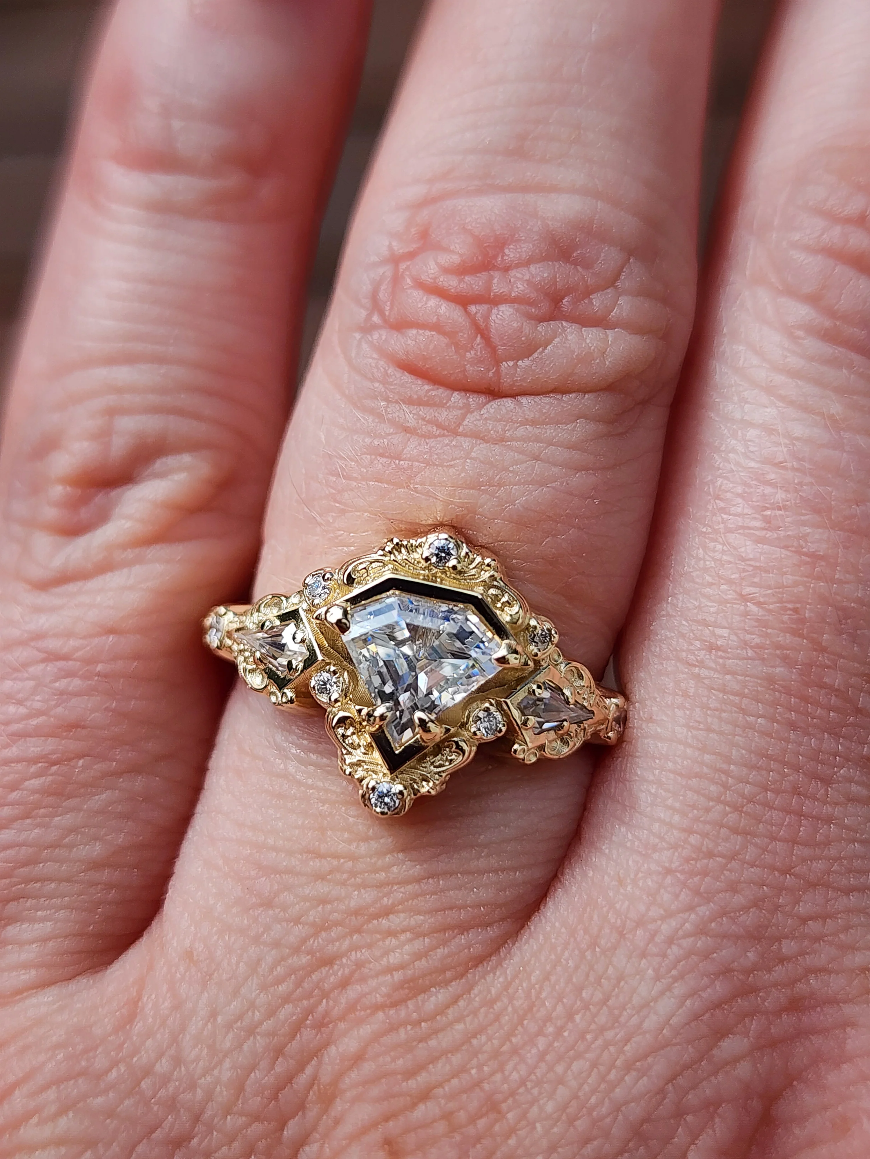 *Setting Only* Odessa Art Deco Ring with Kite Side Stones - Image 12