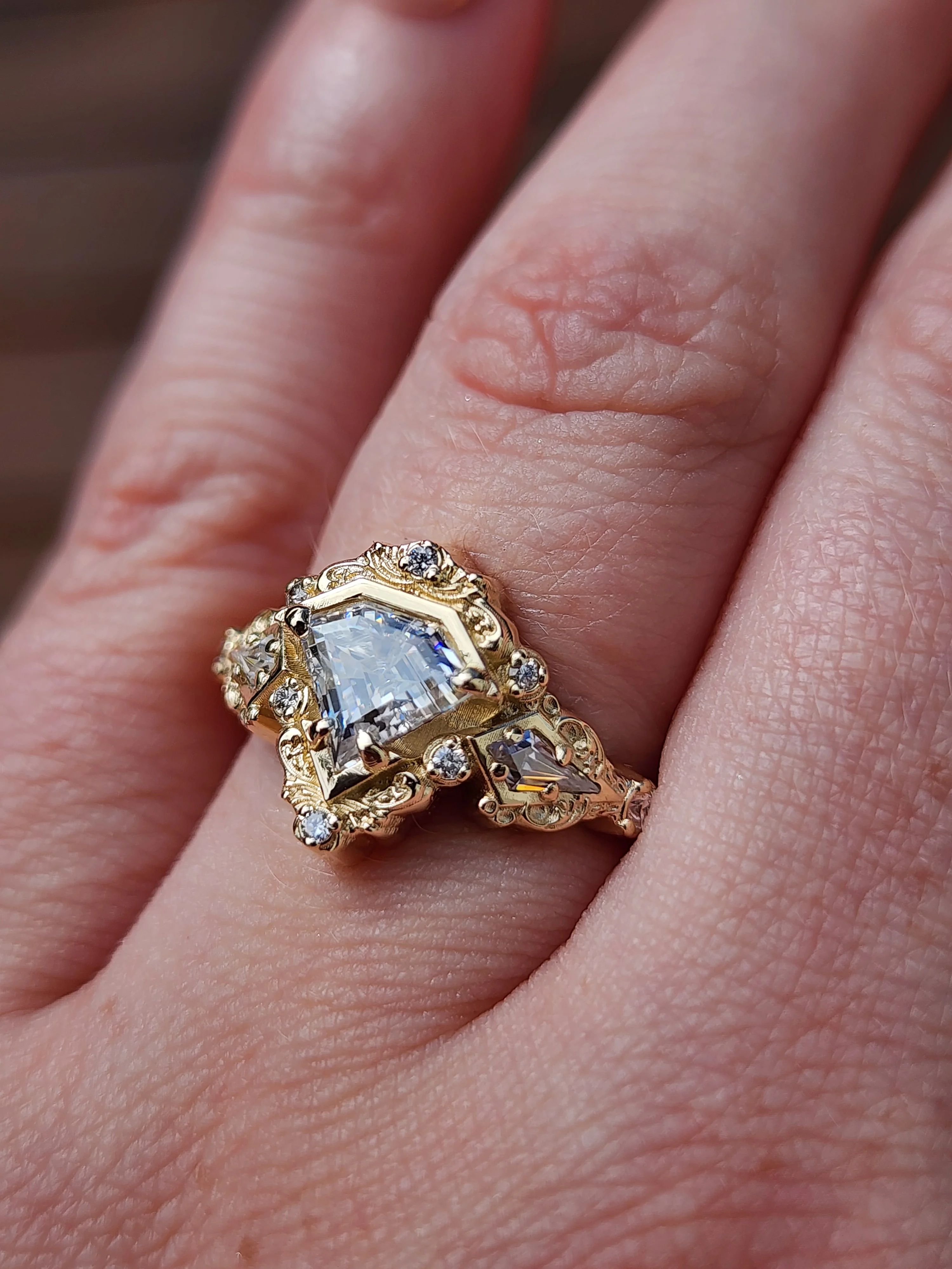 *Setting Only* Odessa Art Deco Ring with Kite Side Stones - Image 13