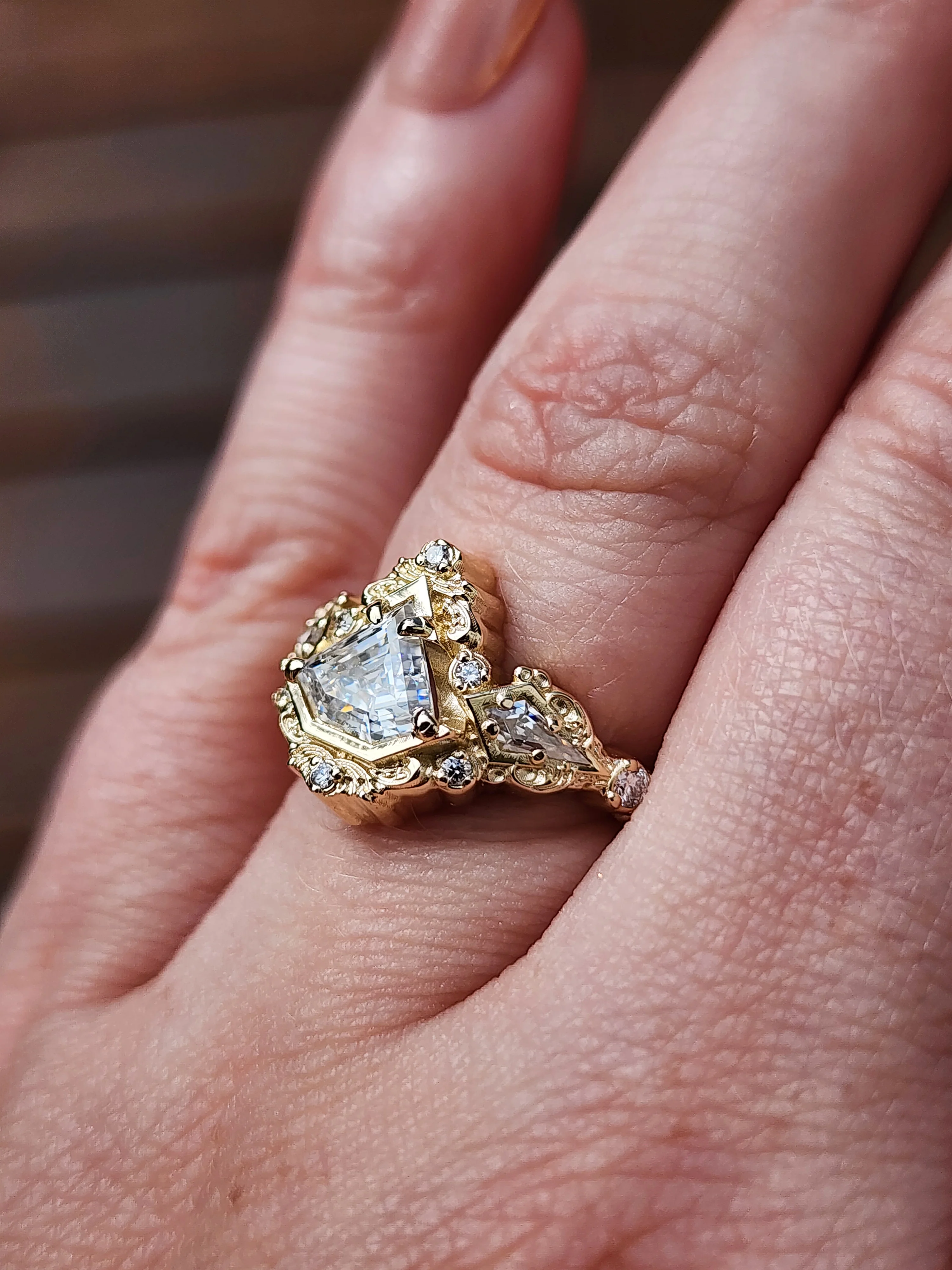*Setting Only* Odessa Art Deco Ring with Kite Side Stones - Image 15