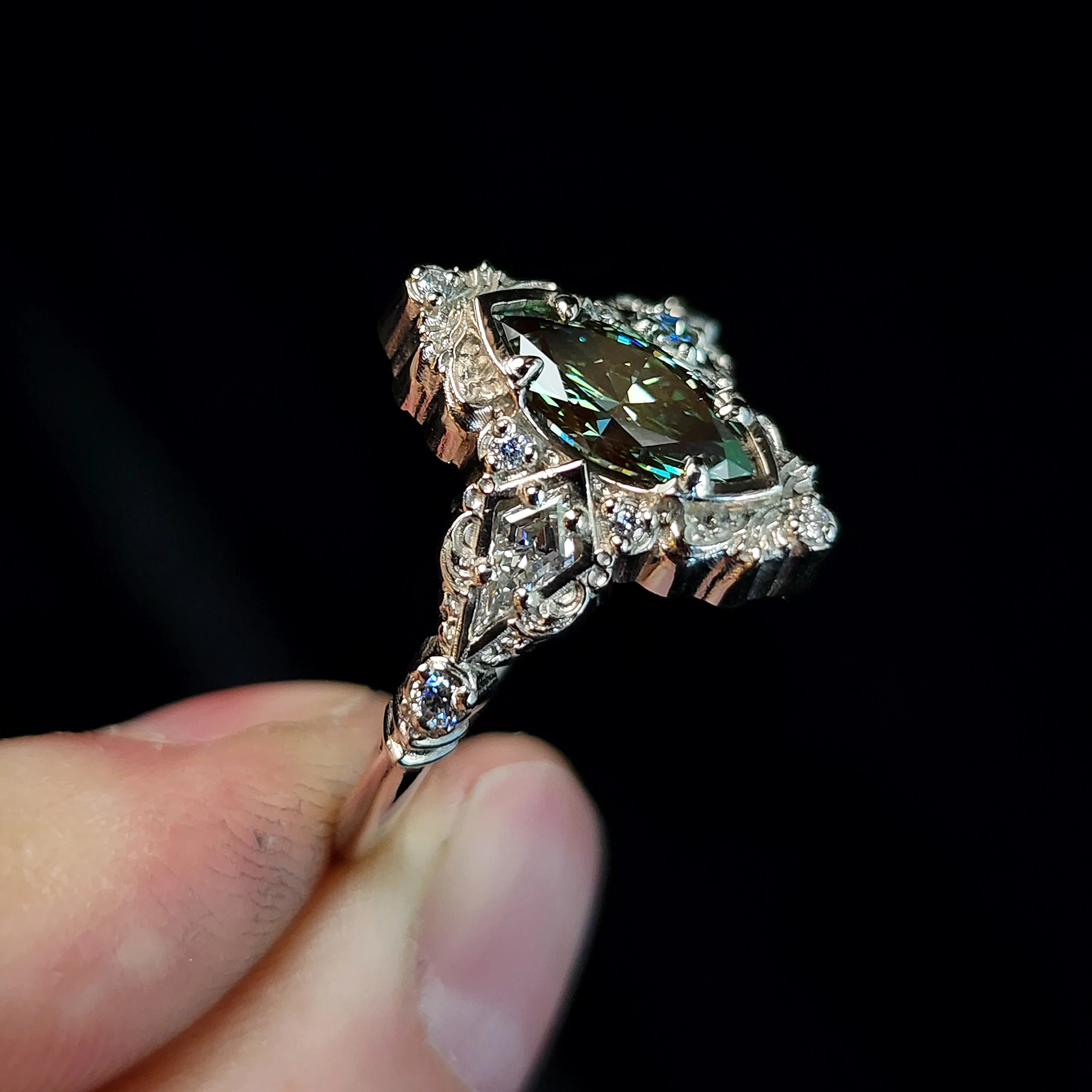 *Setting Only* Odessa Art Deco Ring with Kite Side Stones - Image 2