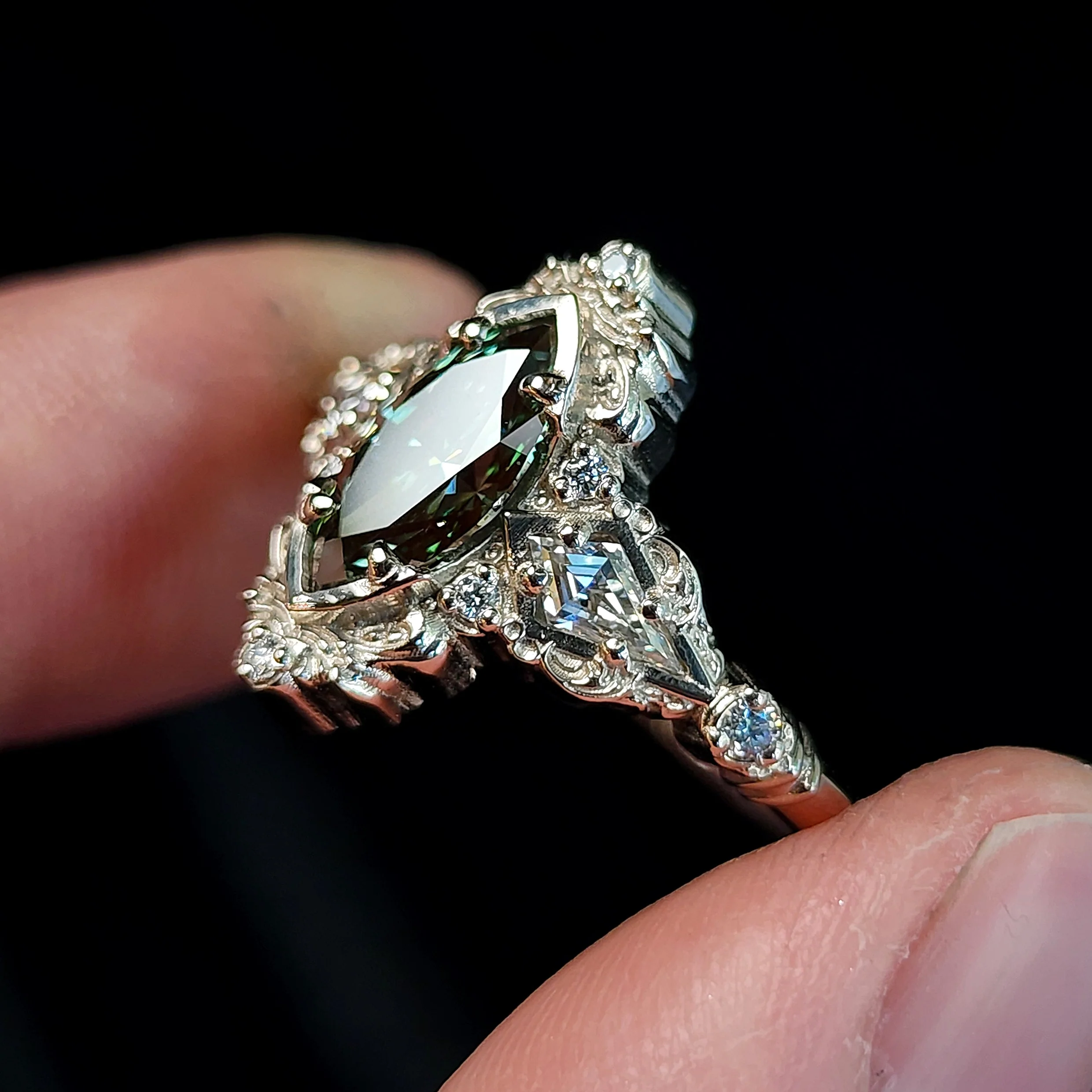 *Setting Only* Odessa Art Deco Ring with Kite Side Stones - Image 3