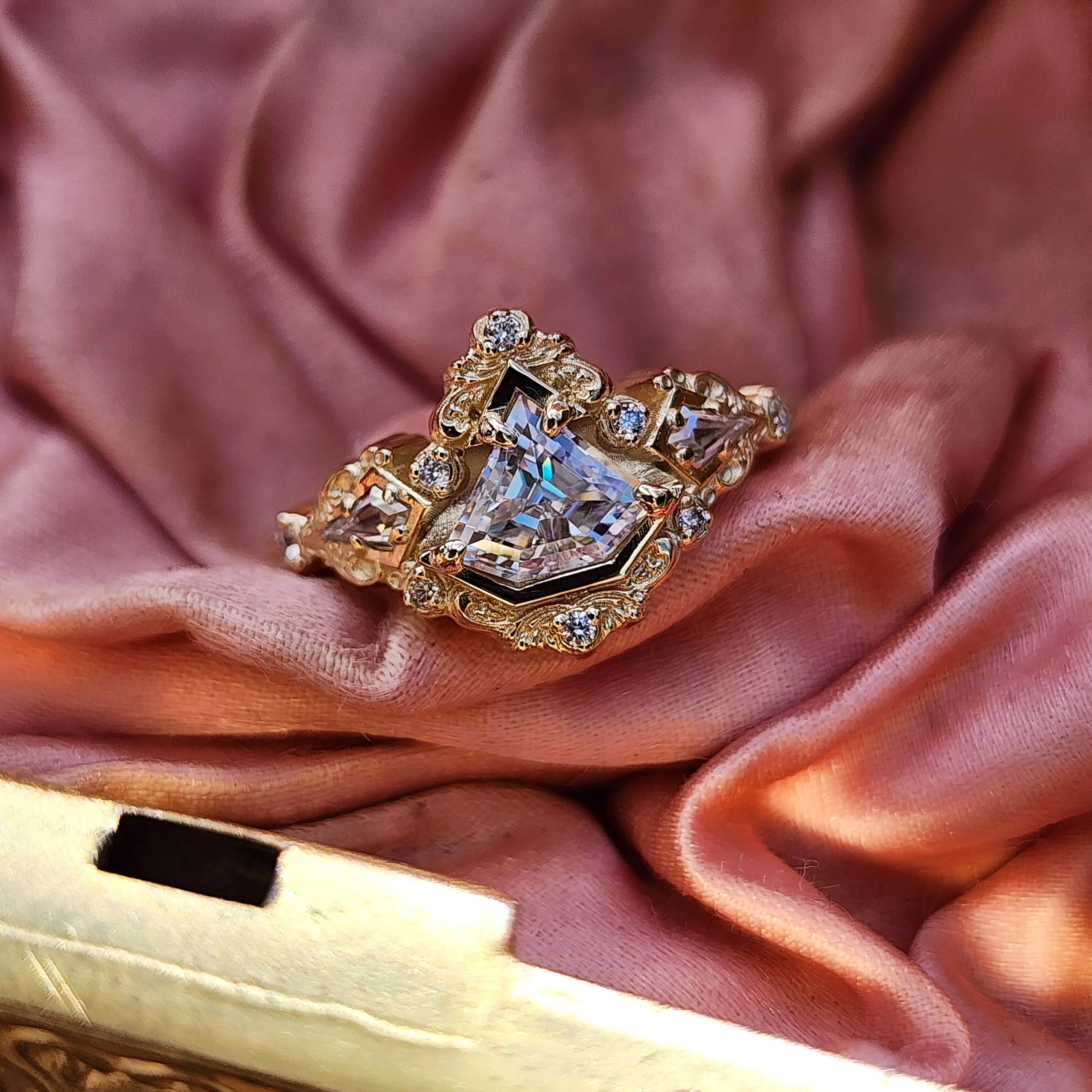 *Setting Only* Odessa Art Deco Ring with Kite Side Stones - Image 8
