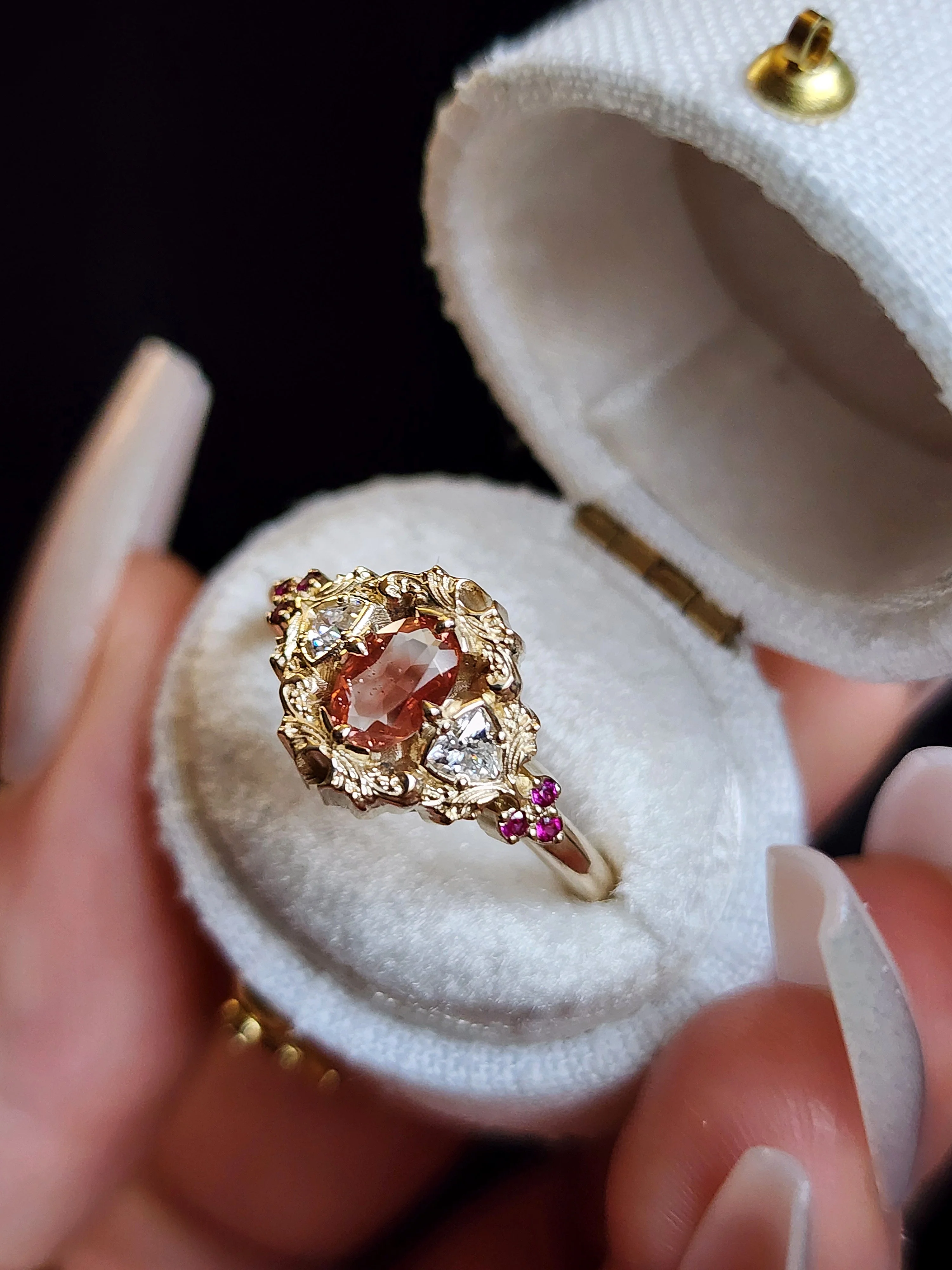 *Setting Only* Ophelia Delicate Filigree Engagement Ring with Trillions and Rubies 14k Gold - Image 3