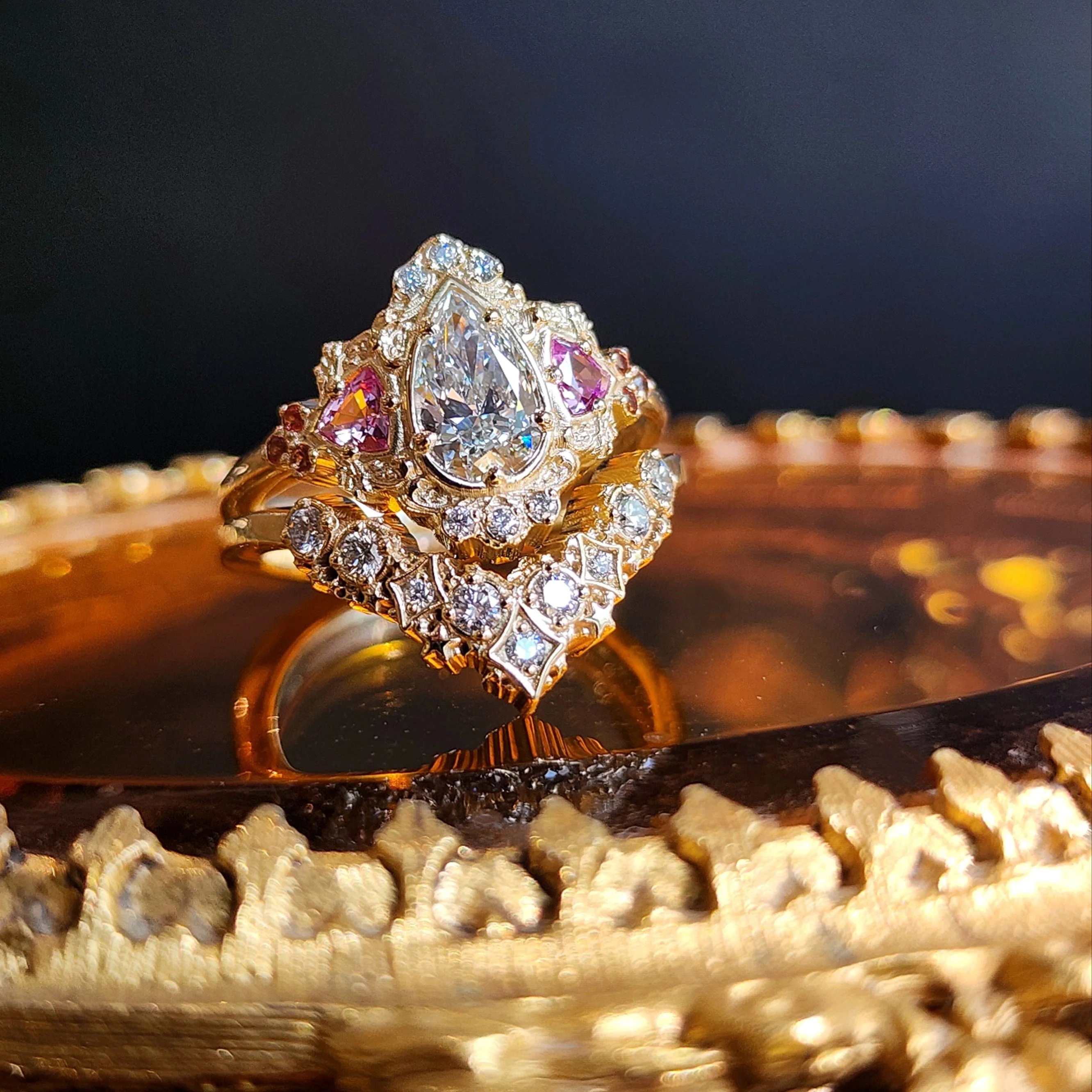*Setting Only*  Ophelia Filigree Engagement Ring with Trillions 14k Gold - Image 6