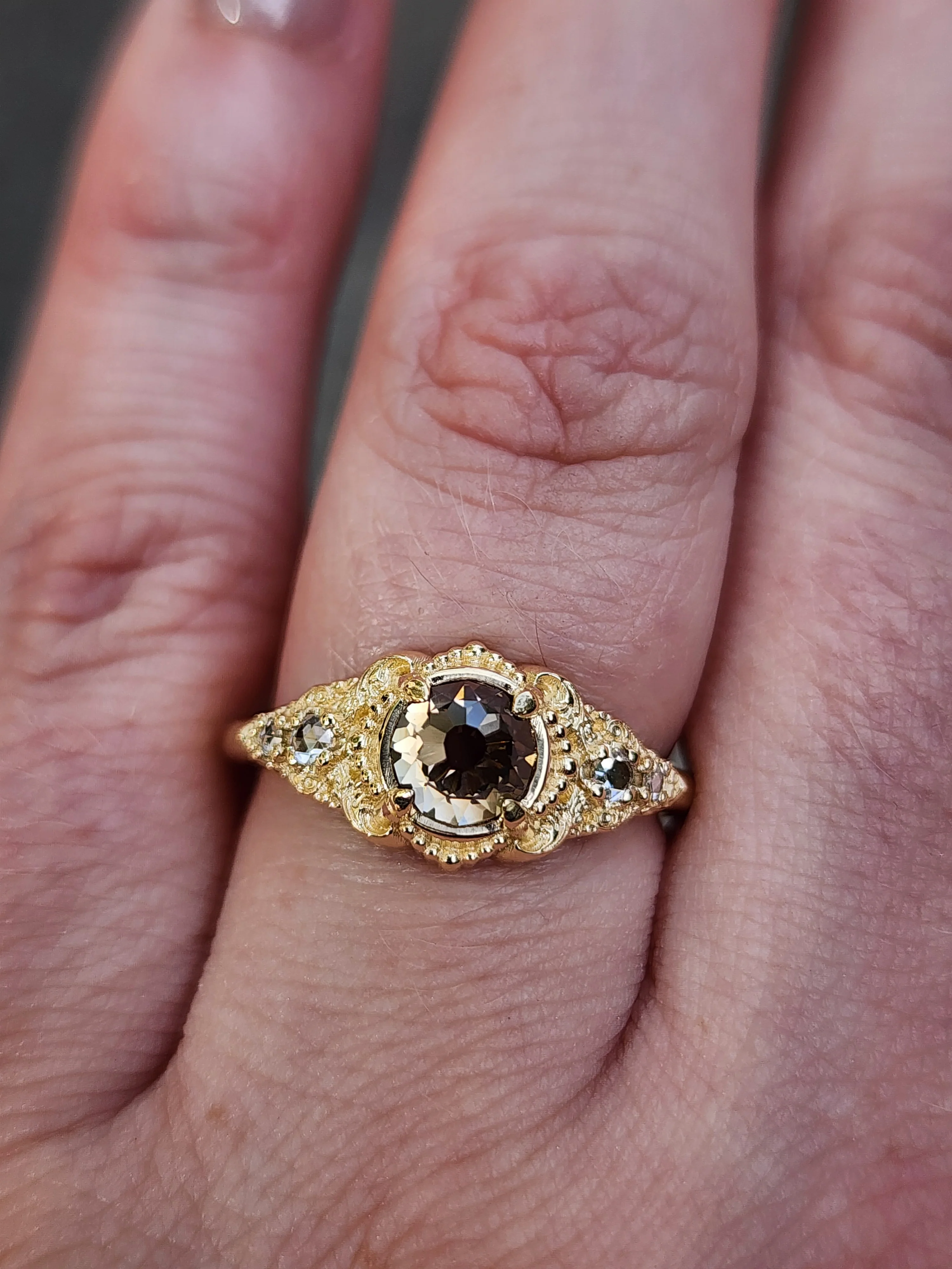 Ready to Ship Size 6-8 Oread Champagne Mughal Cut Diamond Engagement Ring Set - Delicate Filigree 14k Yellow Gold - Image 18