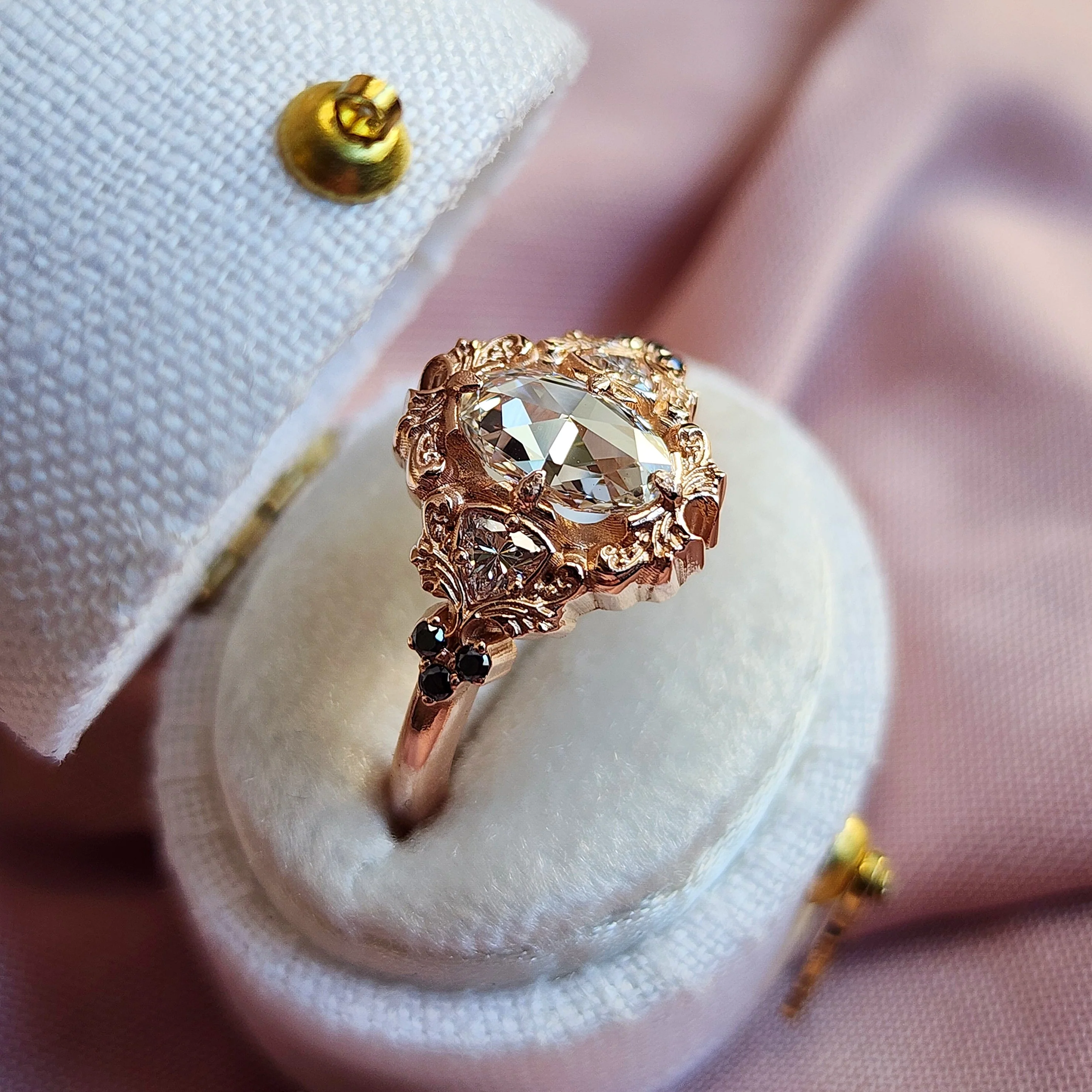 *Setting Only* Ophelia Delicate Filigree Engagement Ring with Trillion Black Diamonds 14k Gold - Image 2