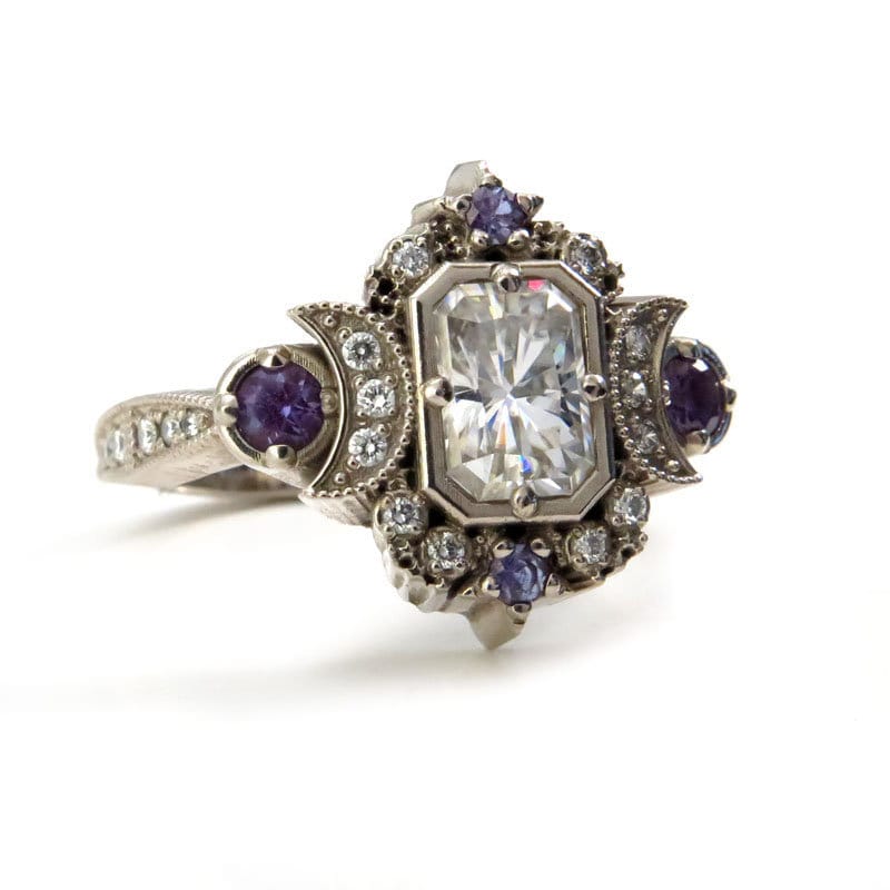 *Setting Only* Selene Moon Goddess Engagement Ring for Build Your Own Ring - Chatham and Diamond Gems Side Stones - Image 5
