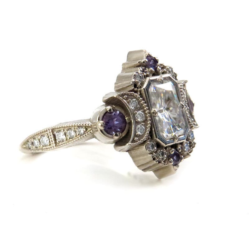 *Setting Only* Selene Moon Goddess Engagement Ring for Build Your Own Ring - Chatham and Diamond Gems Side Stones - Image 6