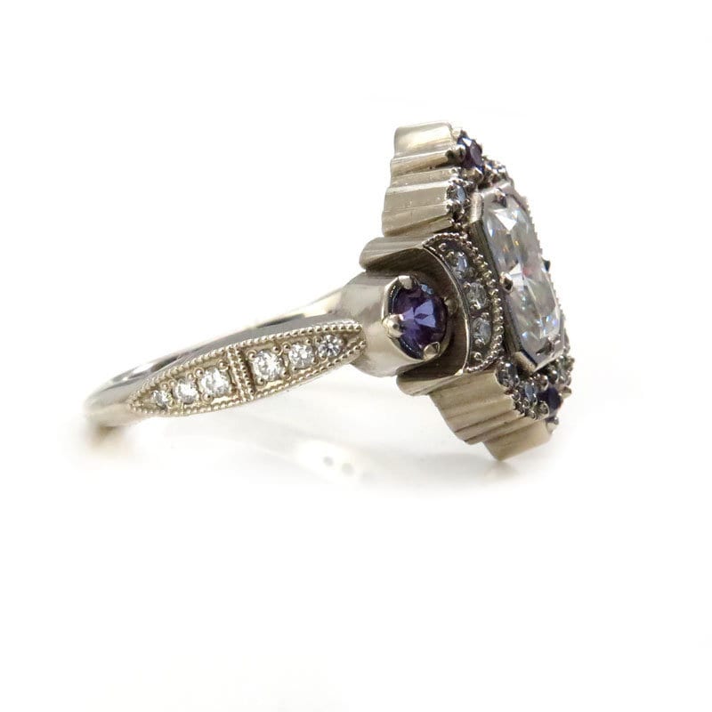 *Setting Only* Selene Moon Goddess Engagement Ring for Build Your Own Ring - Chatham and Diamond Gems Side Stones - Image 7