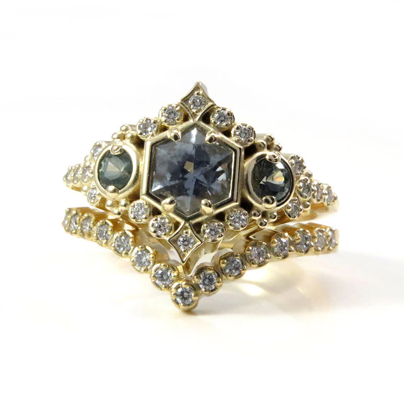 *Setting Only * Victorian Engagement Ring with Sapphire & Diamond Sides - For Build Your Own - Image 4