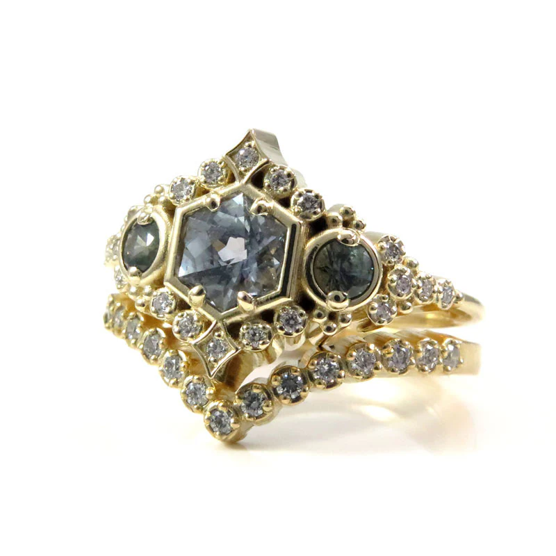 *Setting Only * Victorian Engagement Ring with Sapphire & Diamond Sides - For Build Your Own - Image 8