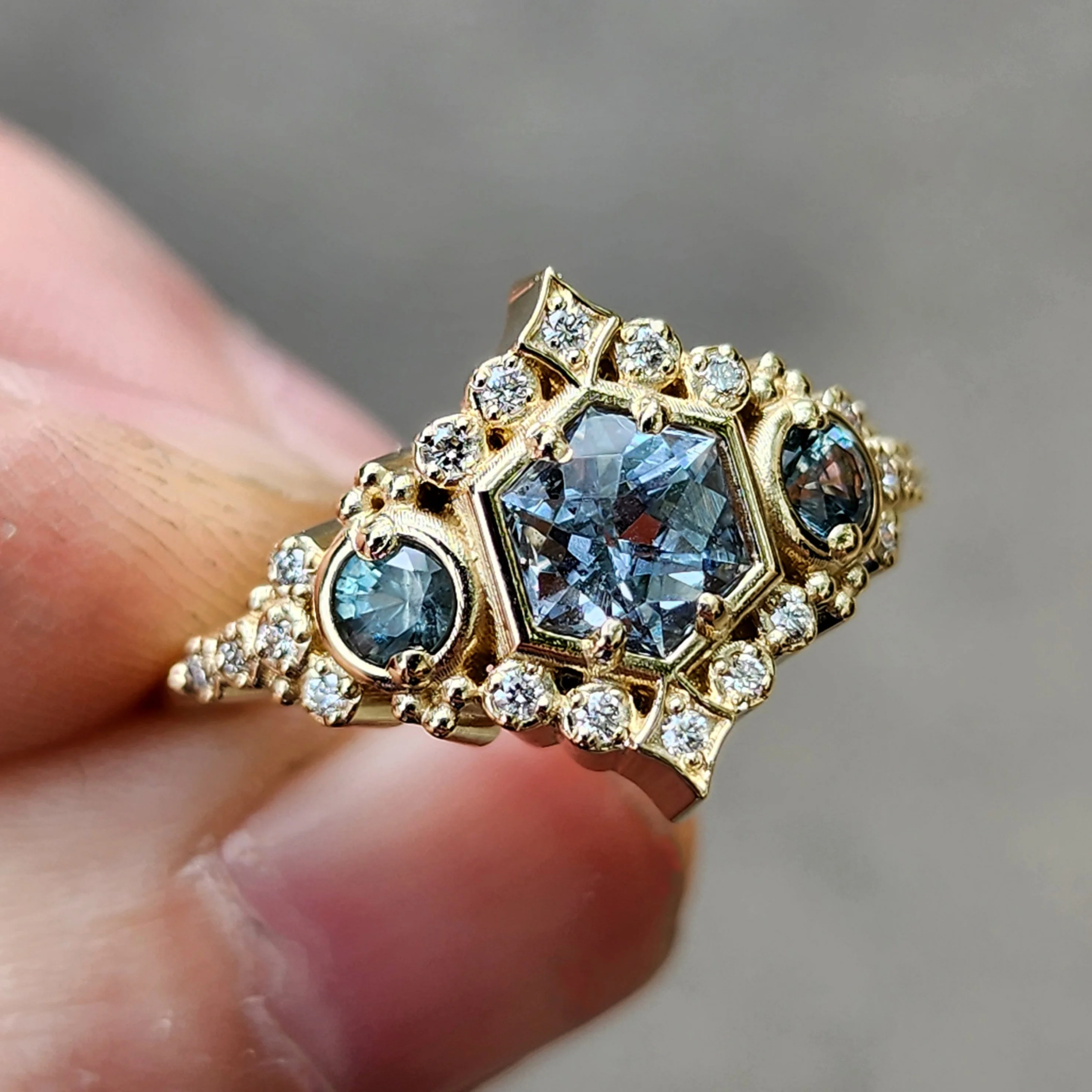 *Setting Only * Victorian Engagement Ring with Sapphire & Diamond Sides - For Build Your Own - Image 9