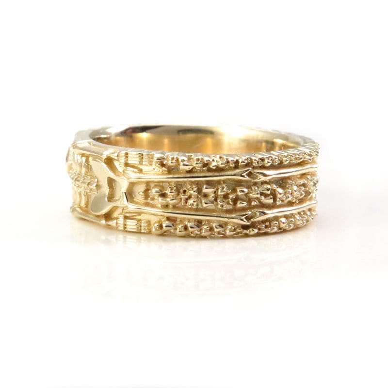 Skeleton Wedding Band with Diamond Eyes and Ruby Heart - 14k Yellow Gold - Memento Mori Modern Mourning Jewelry - Till Death Do Us Part - Image 6
