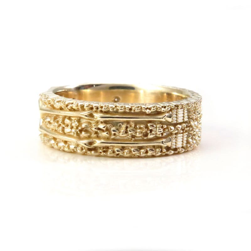 Skeleton Wedding Band with Diamond Eyes and Ruby Heart - 14k Yellow Gold - Memento Mori Modern Mourning Jewelry - Till Death Do Us Part - Image 7