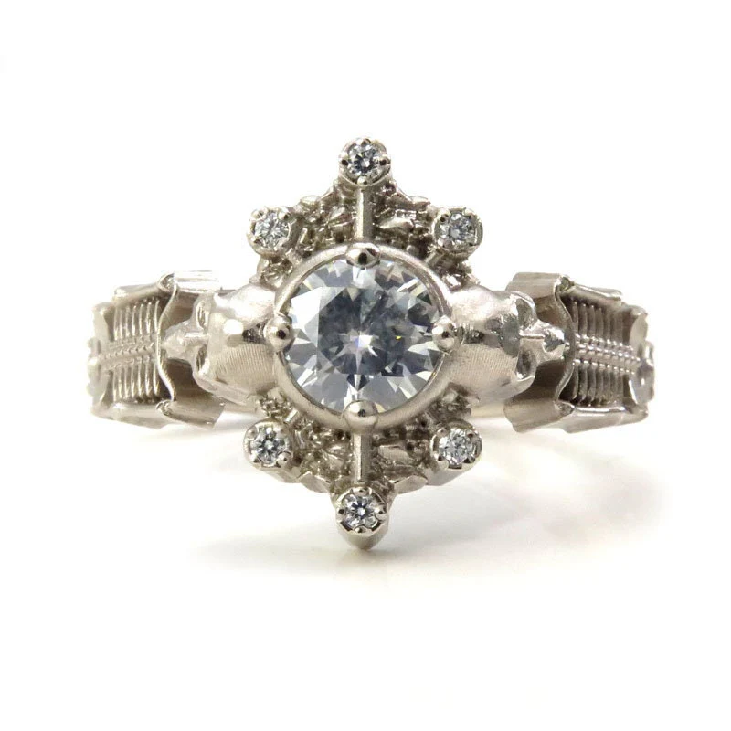 Skeleton Catacomb Ring with Moissanite & Diamond Pebble Halo - 14k Palladium White Gold - Image 3