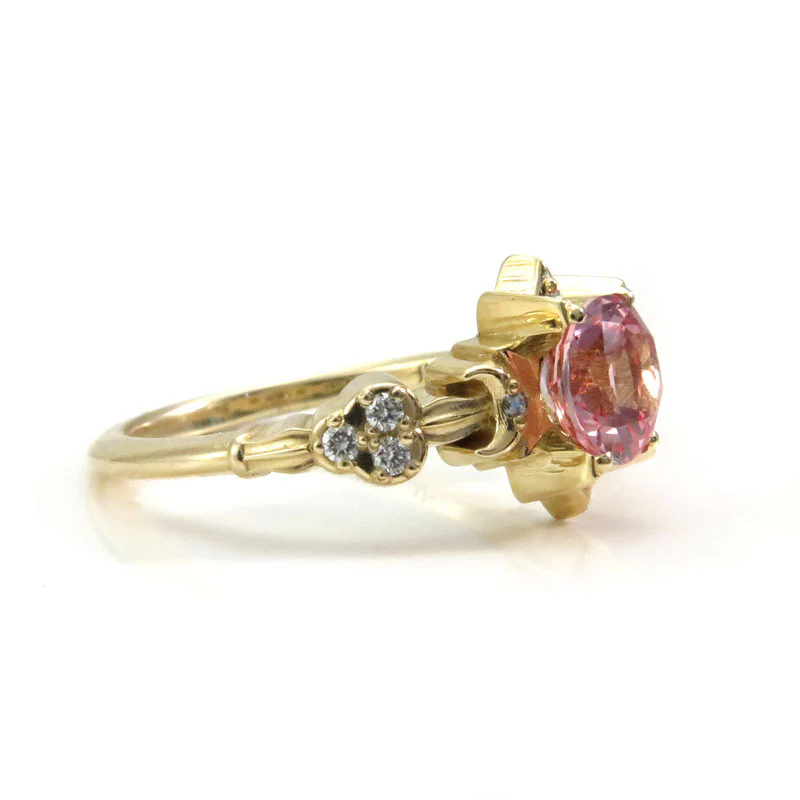 Star Engagement Ring - Celestial Setting with Diamond Clouds and Crescent Moons - Pick Your Center Stone - Custom Modern Luna Gold Ring - Image 7