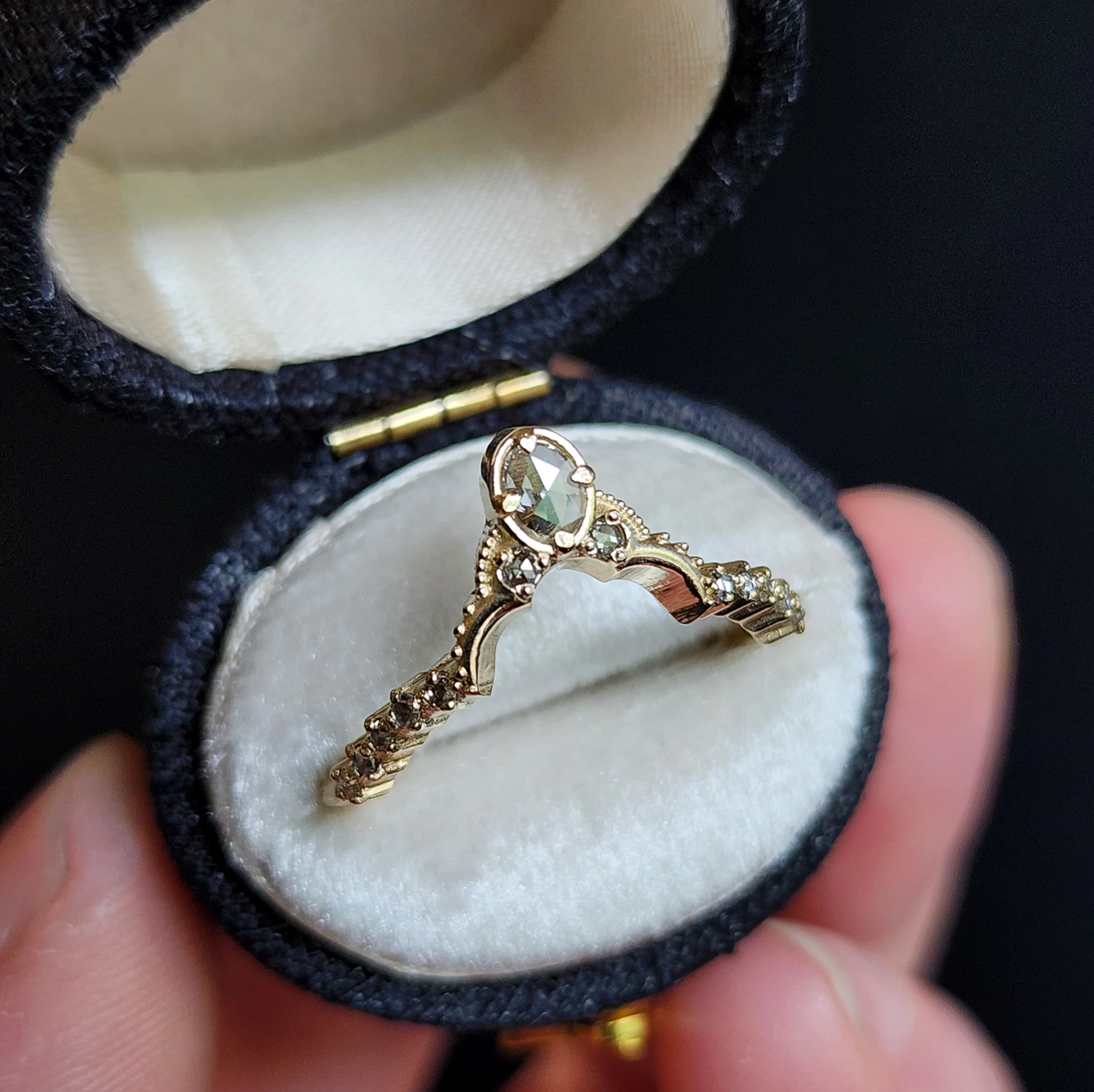 Until Tomorrow Rose Cut Diamond Delicate Stacking Side Wedding Band - 14k Rose, Yellow or Palladium White Gold - Image 5